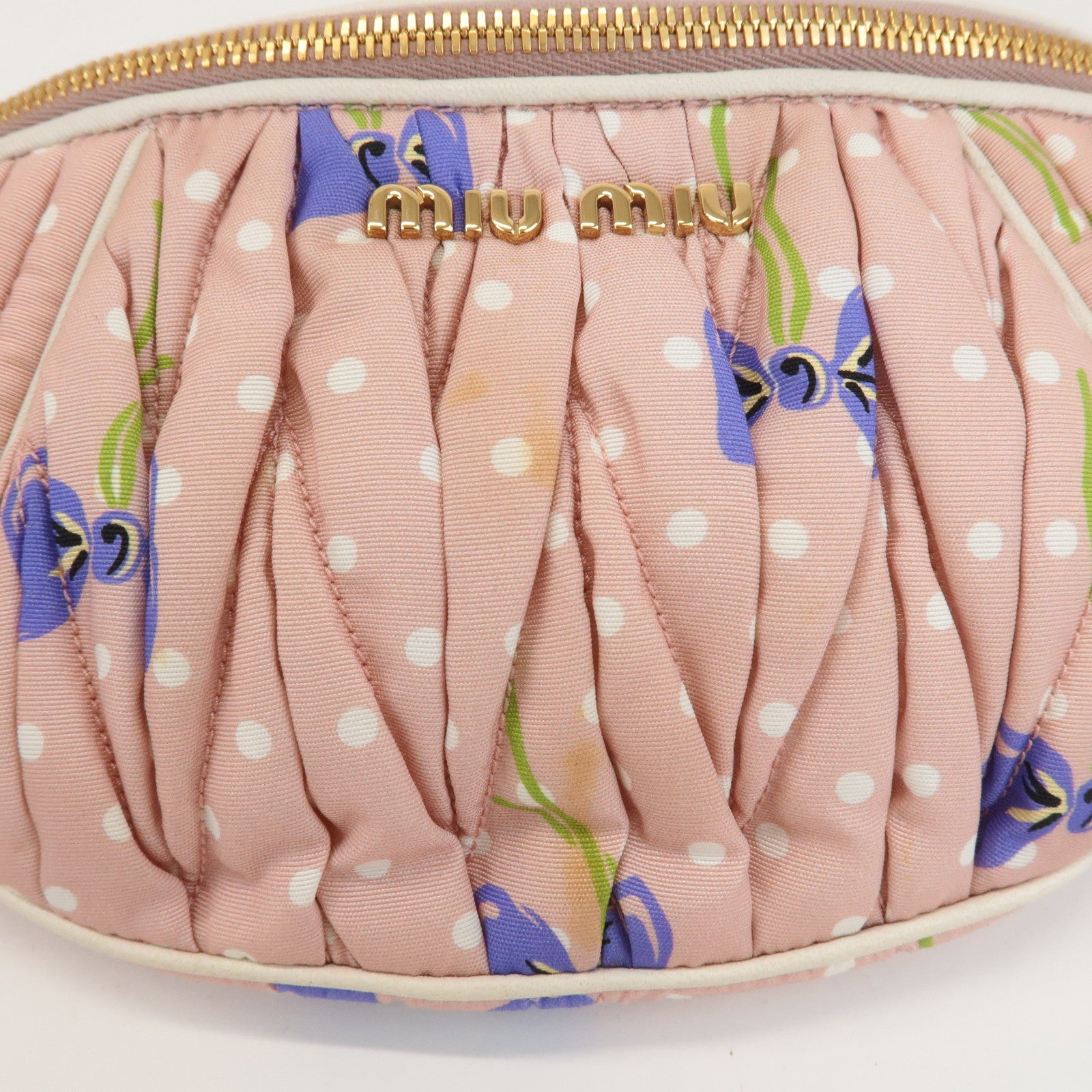 MIU MIU Matelasse Nylon Leather Flower Dots Body Bag Pink