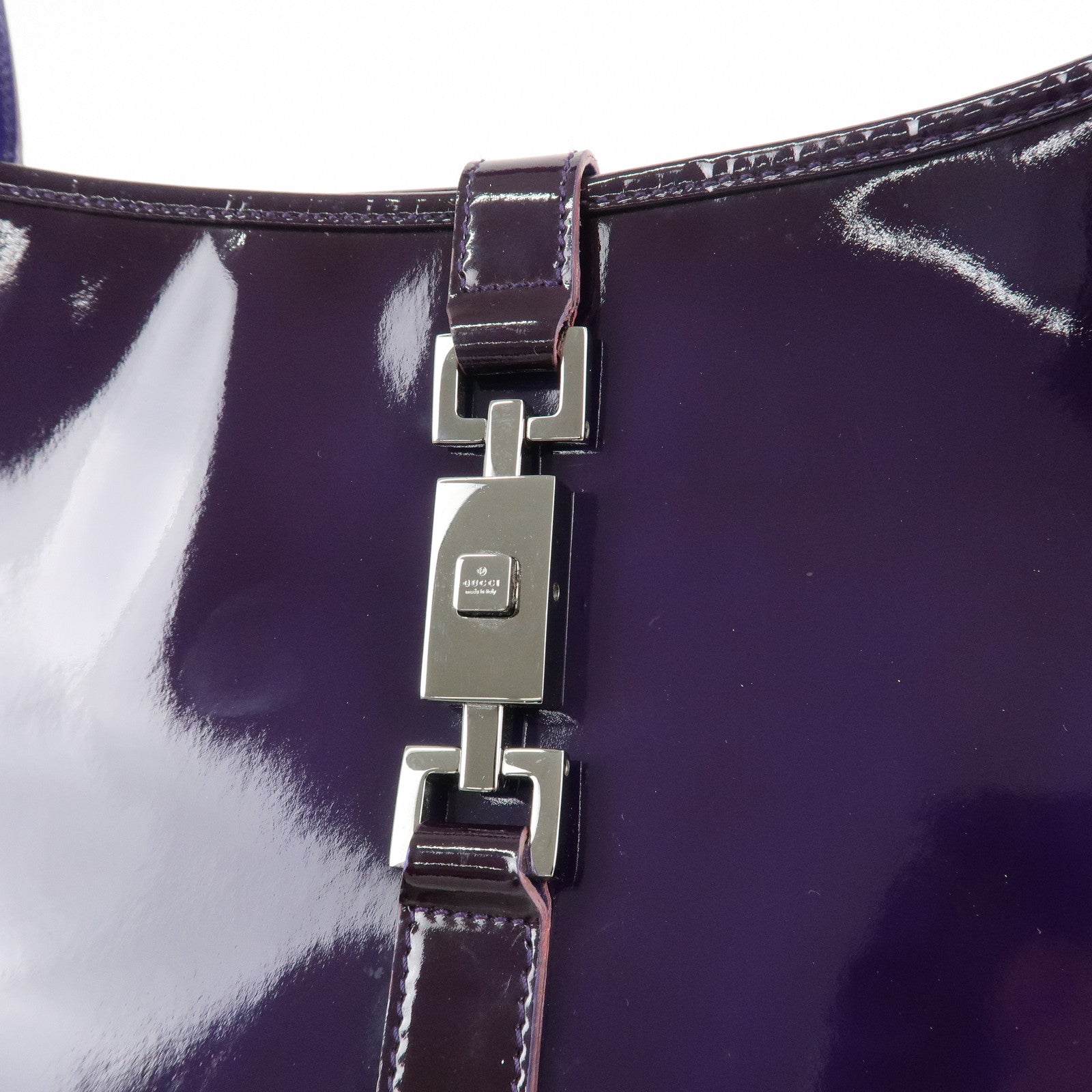 GUCCI Jackie Patent Leather Shoulder Bag Purple 001.3306