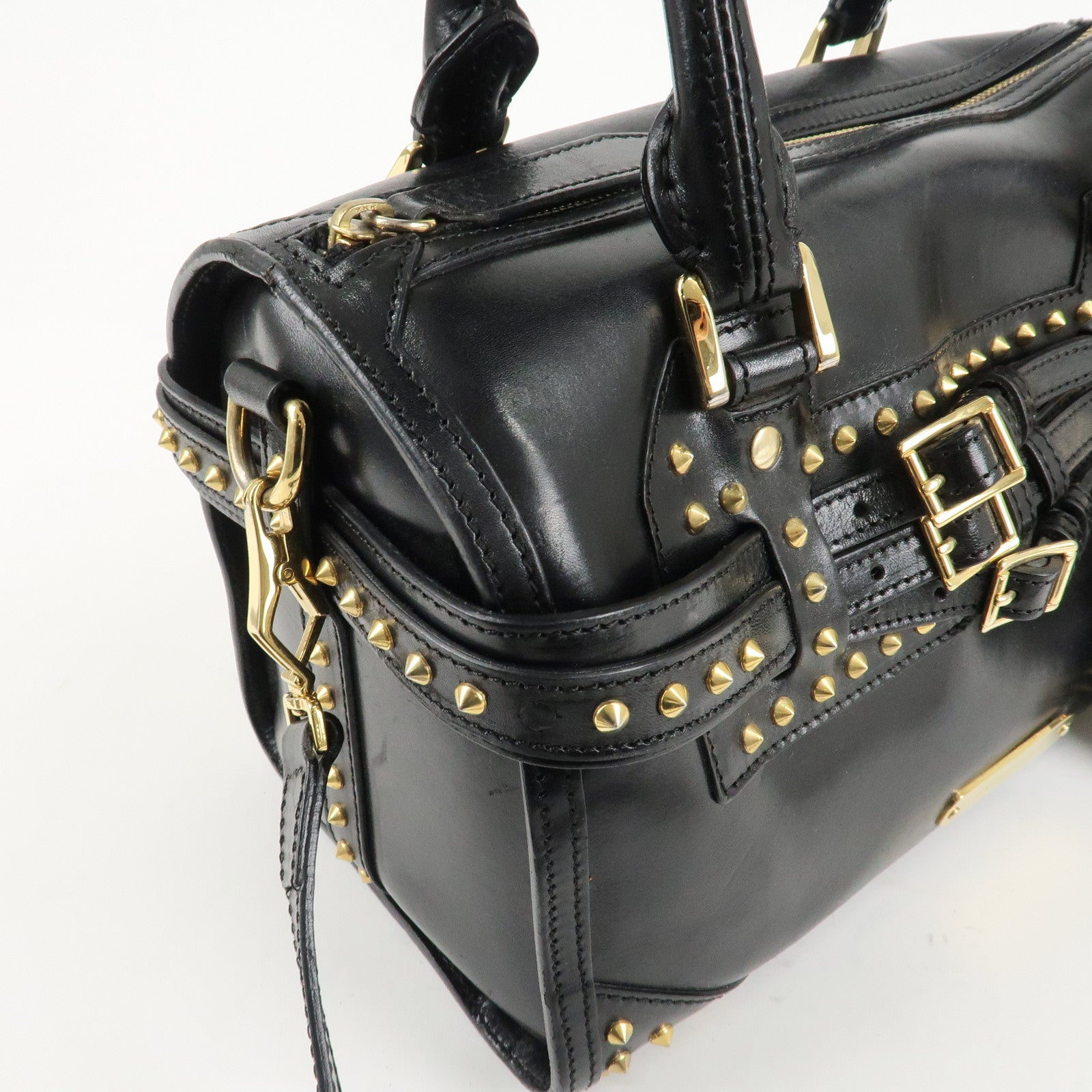 BURBERRY Leather 2Way Shoulder Bag Crossbody Bag Studs Black Used