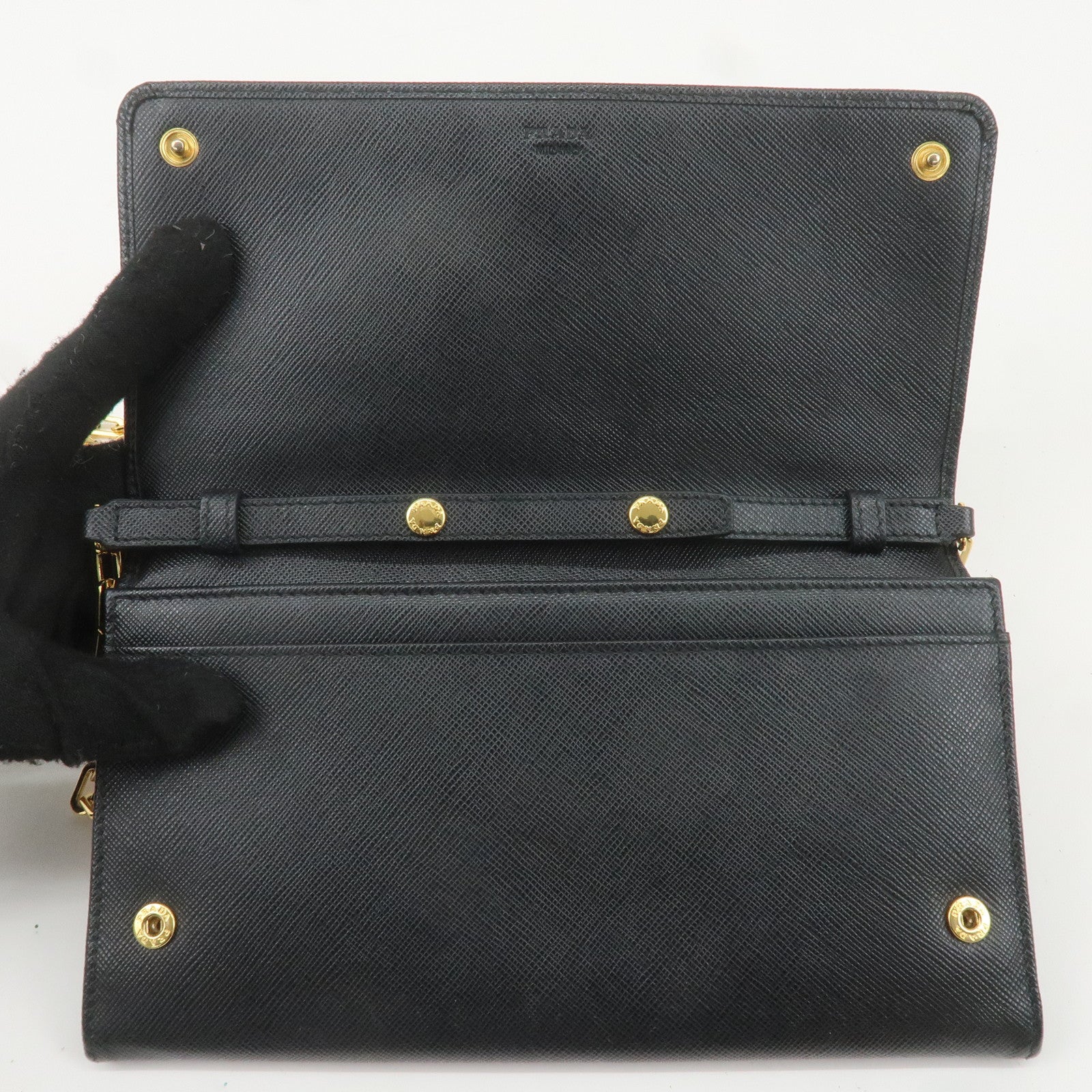 PRADA Saffiano Leather Chain Wallet Black 1MT440