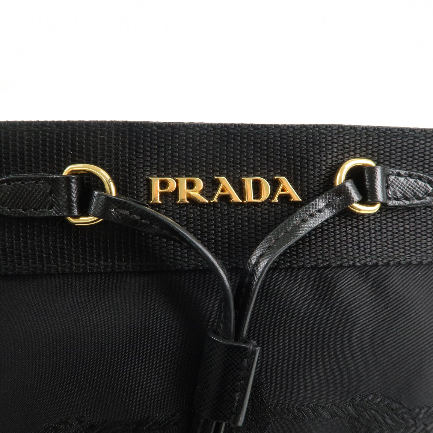 PRADA Logo Nylon Saffiano Leather Shoulder Bag Black