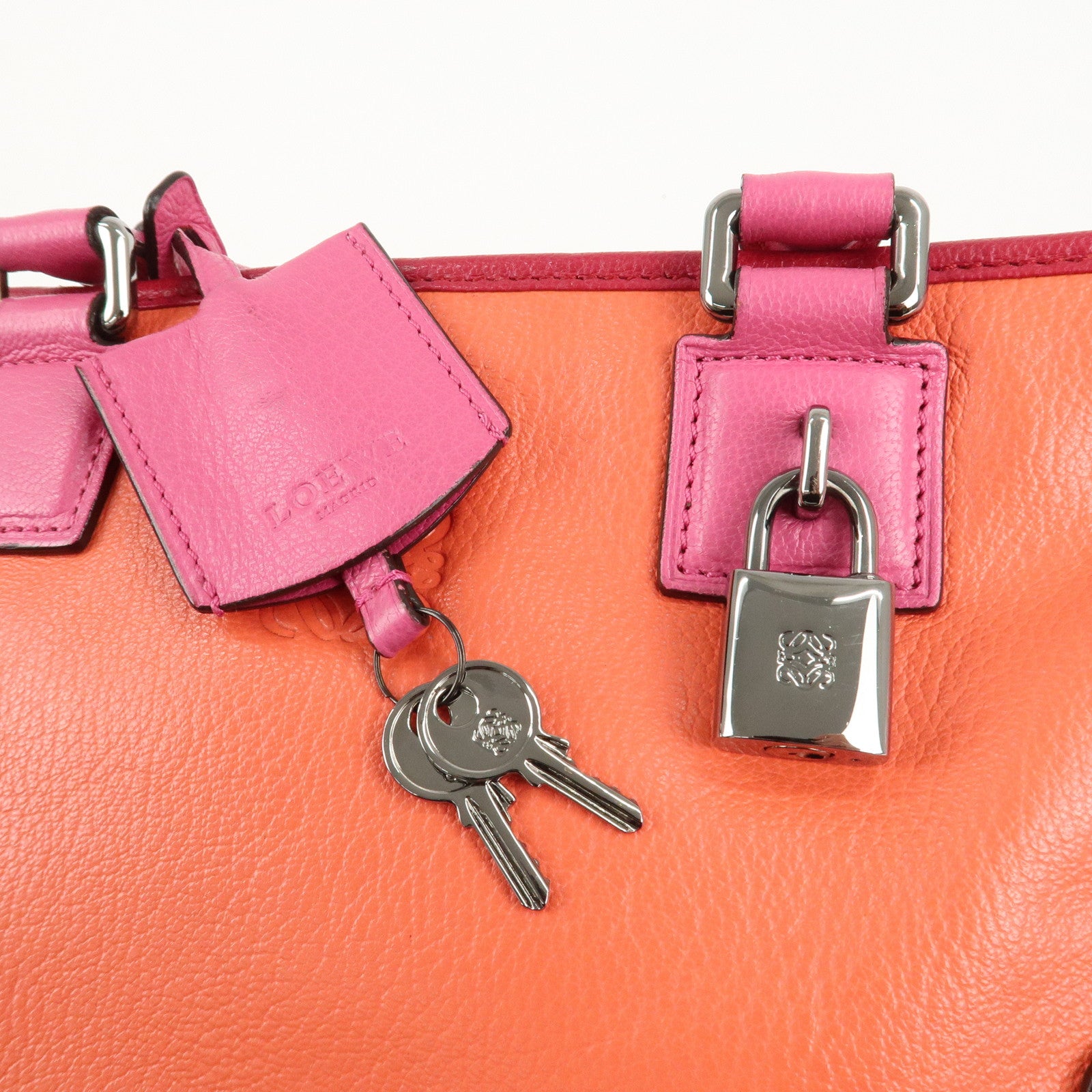 LOEWE Anagram Leather Amazona 28 Hand Bag Orange Bordeaux Pink