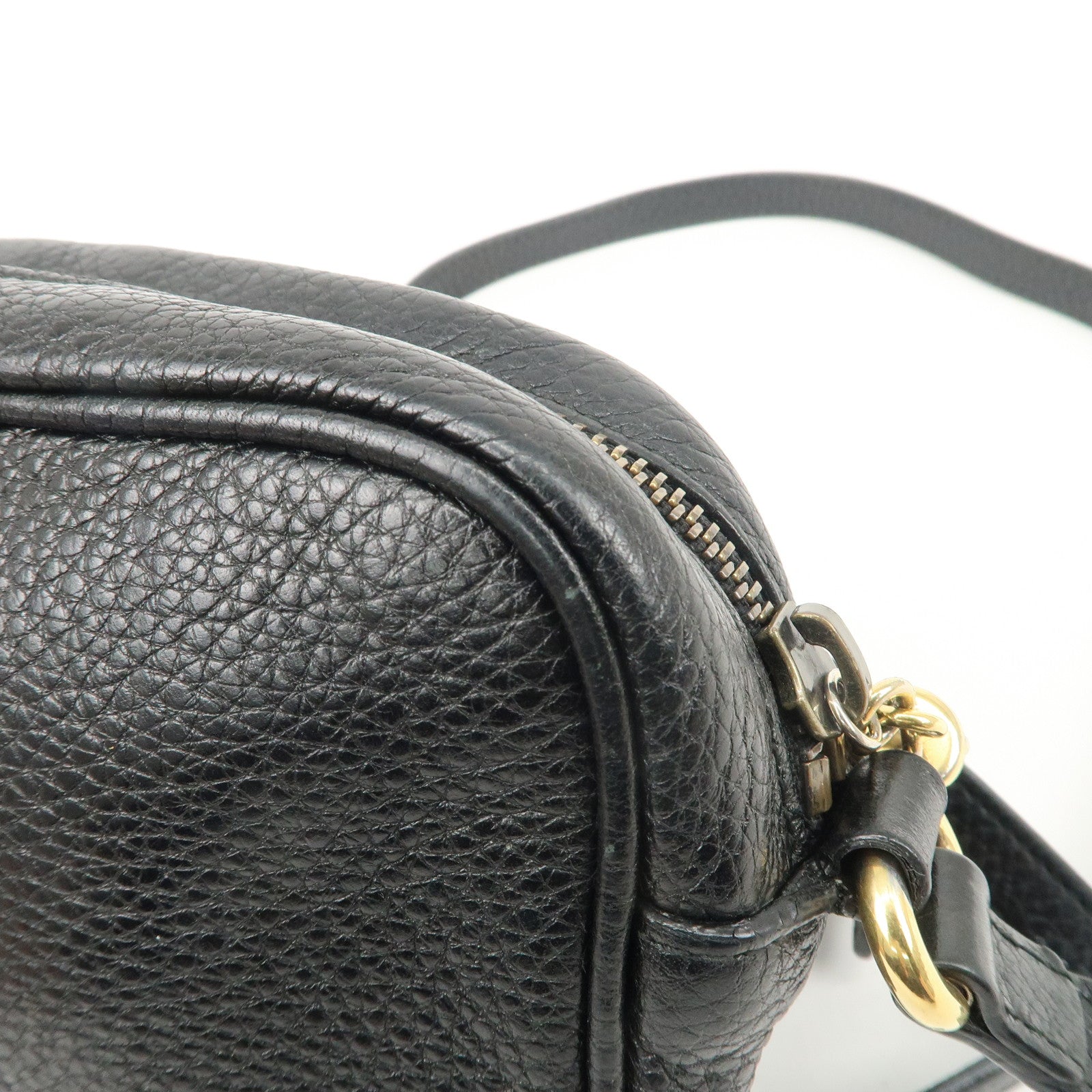 GUCCI Soho Interlocking G Leather Shoulder Bag Black 347994