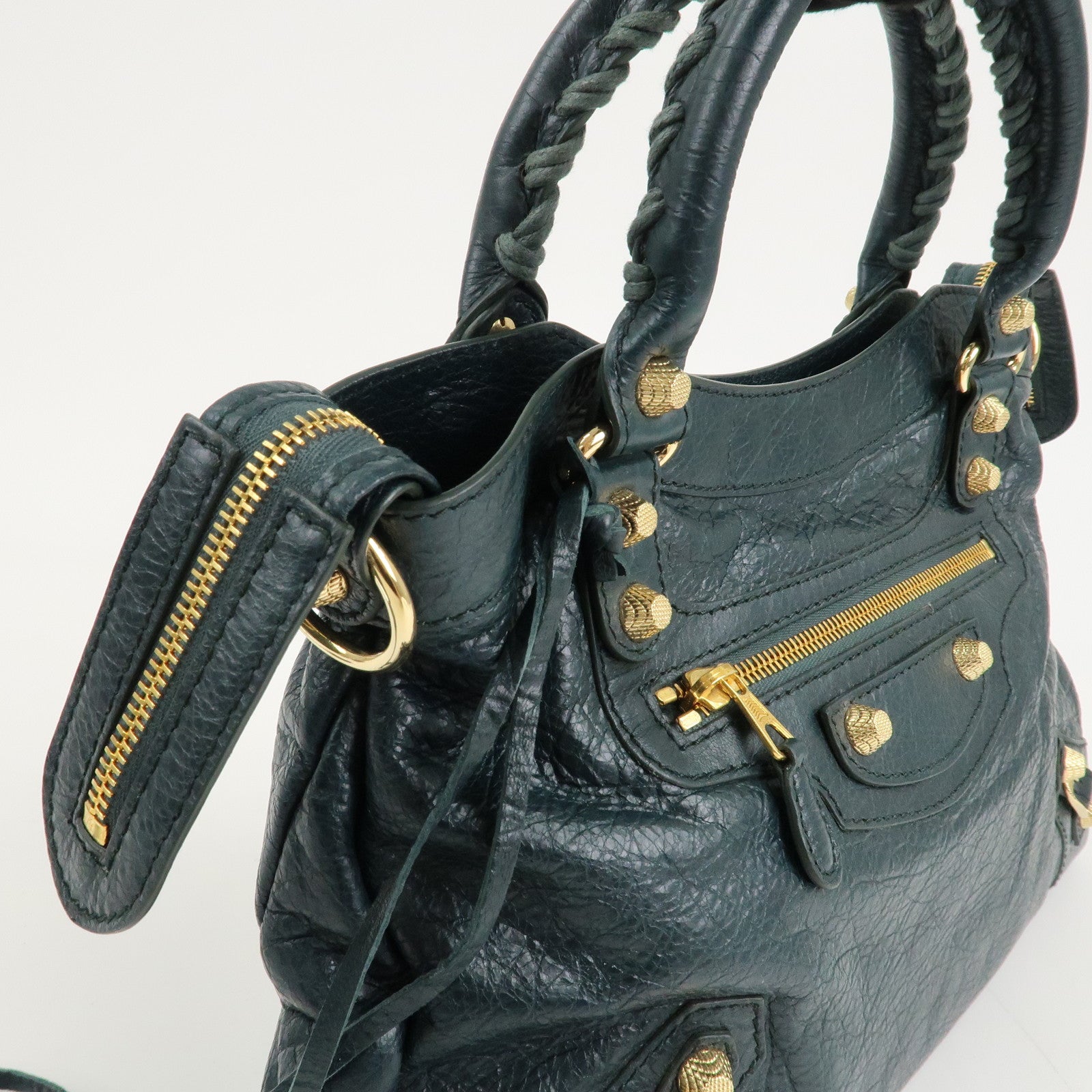 BALENCIAGA Giant Town Leather 2WAY Hand Bag Dark Green 285434