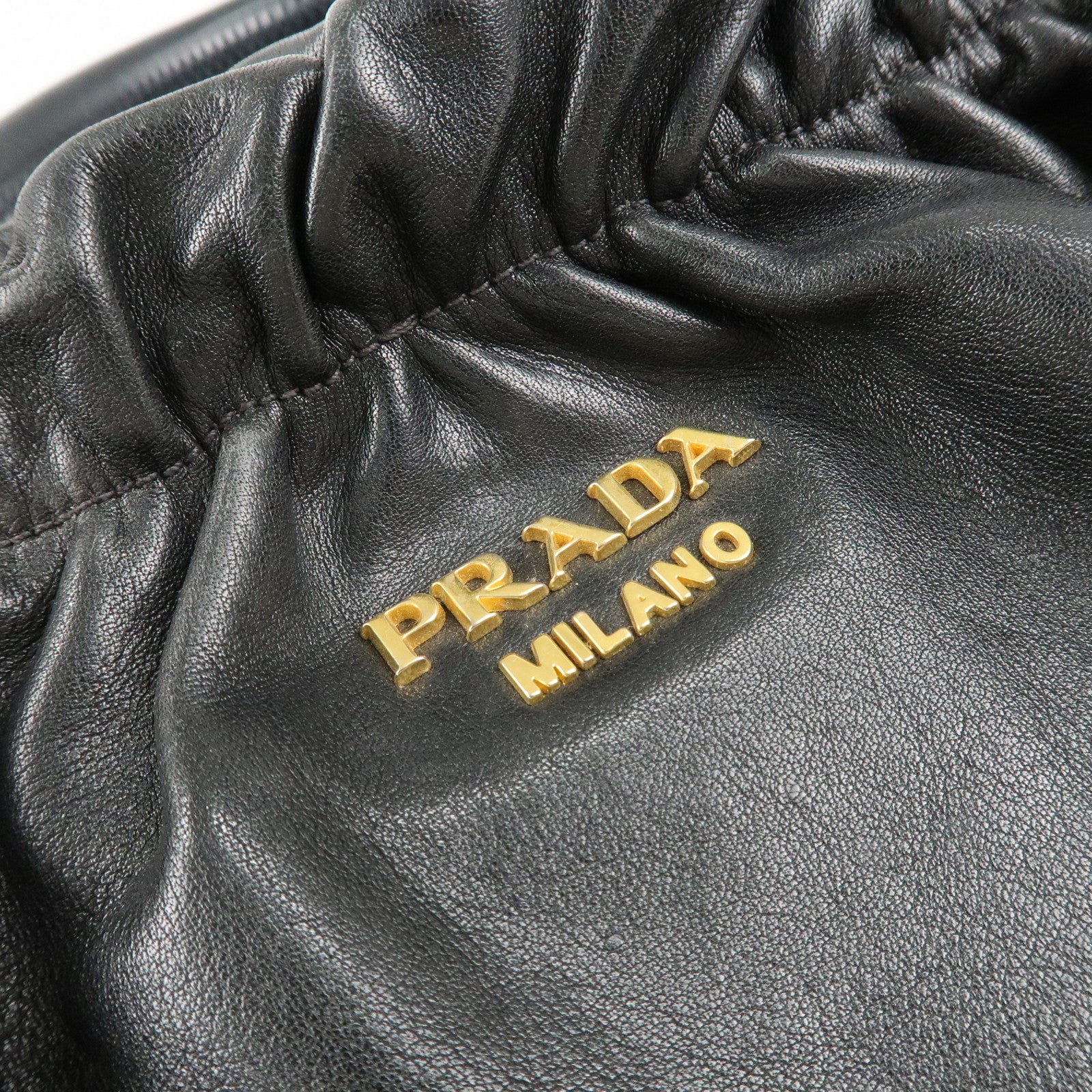 PRADA Leather Shoulder Bag Hand Bag Black Gold Hardware