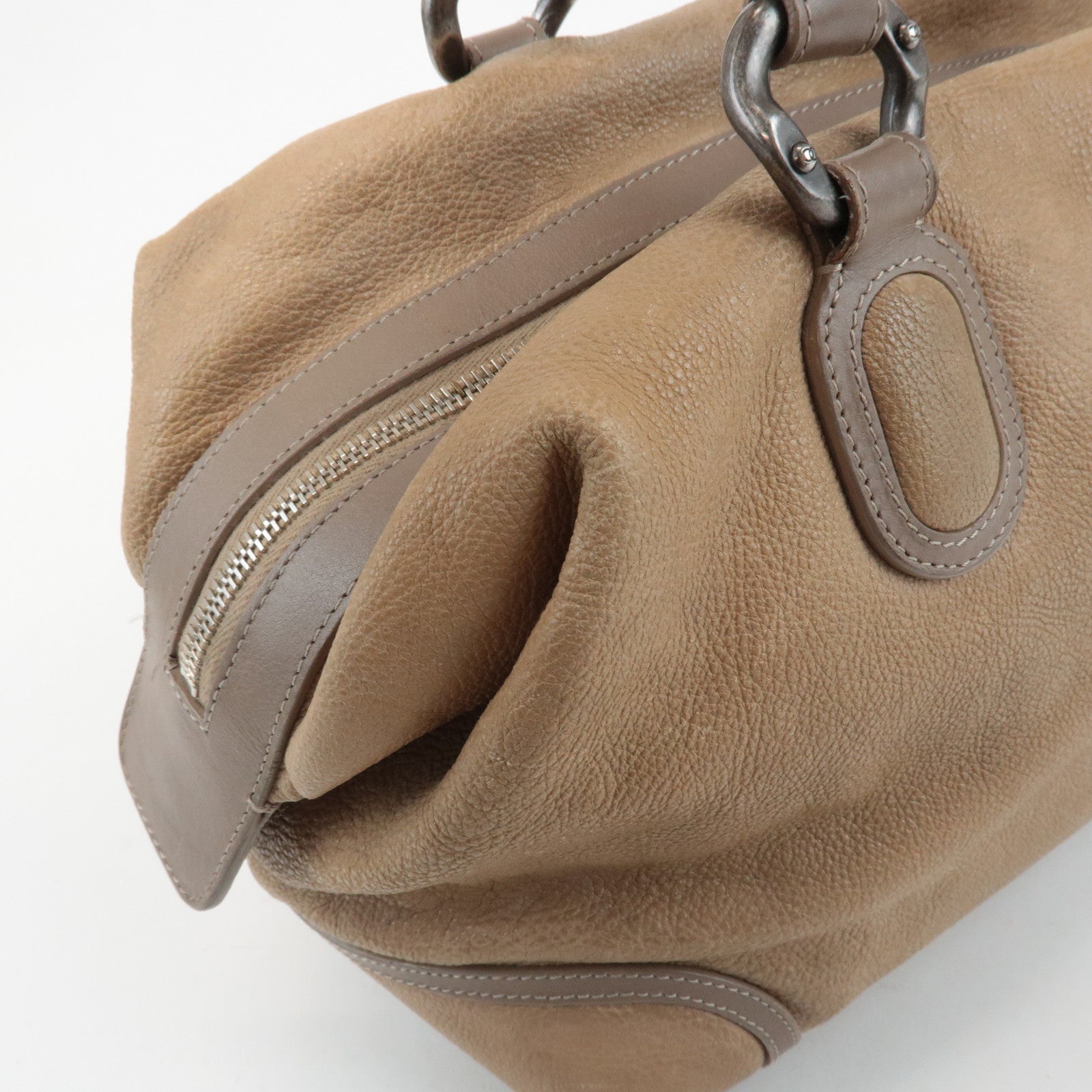 CHANEL COCO Mark Leather Boston Bag Brown Silver Hardware Used