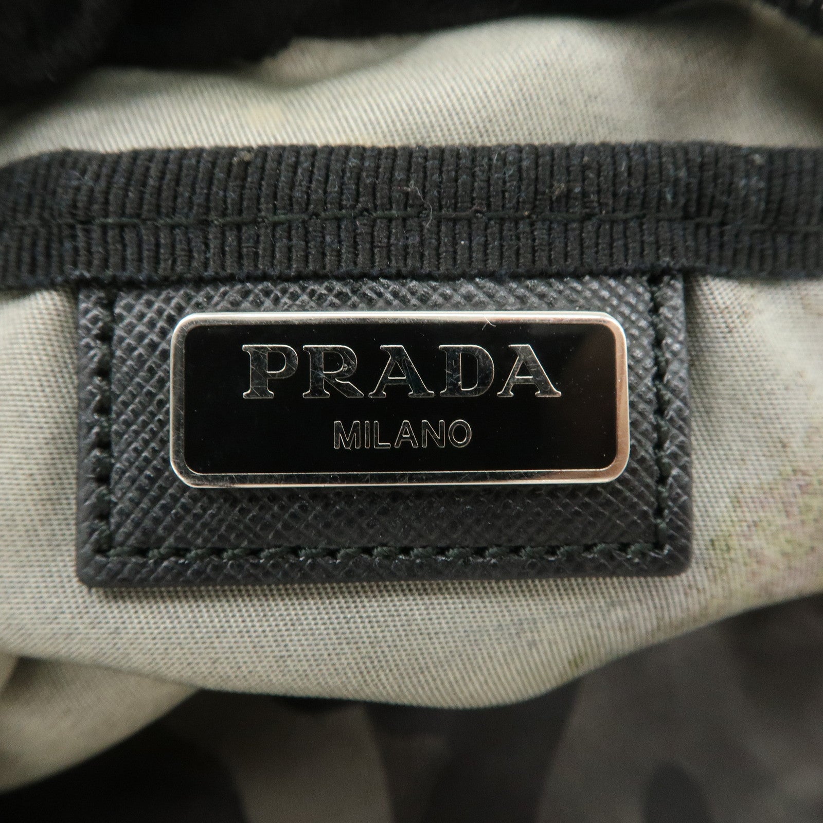 PRADA Logo Nylon Leather Pouch Camouflage Black Khaki