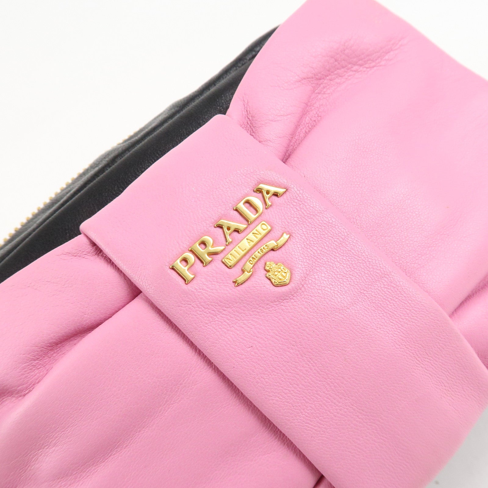 PRADA Logo Leather Ribbon Shoulder Bag Pink Black BP0166