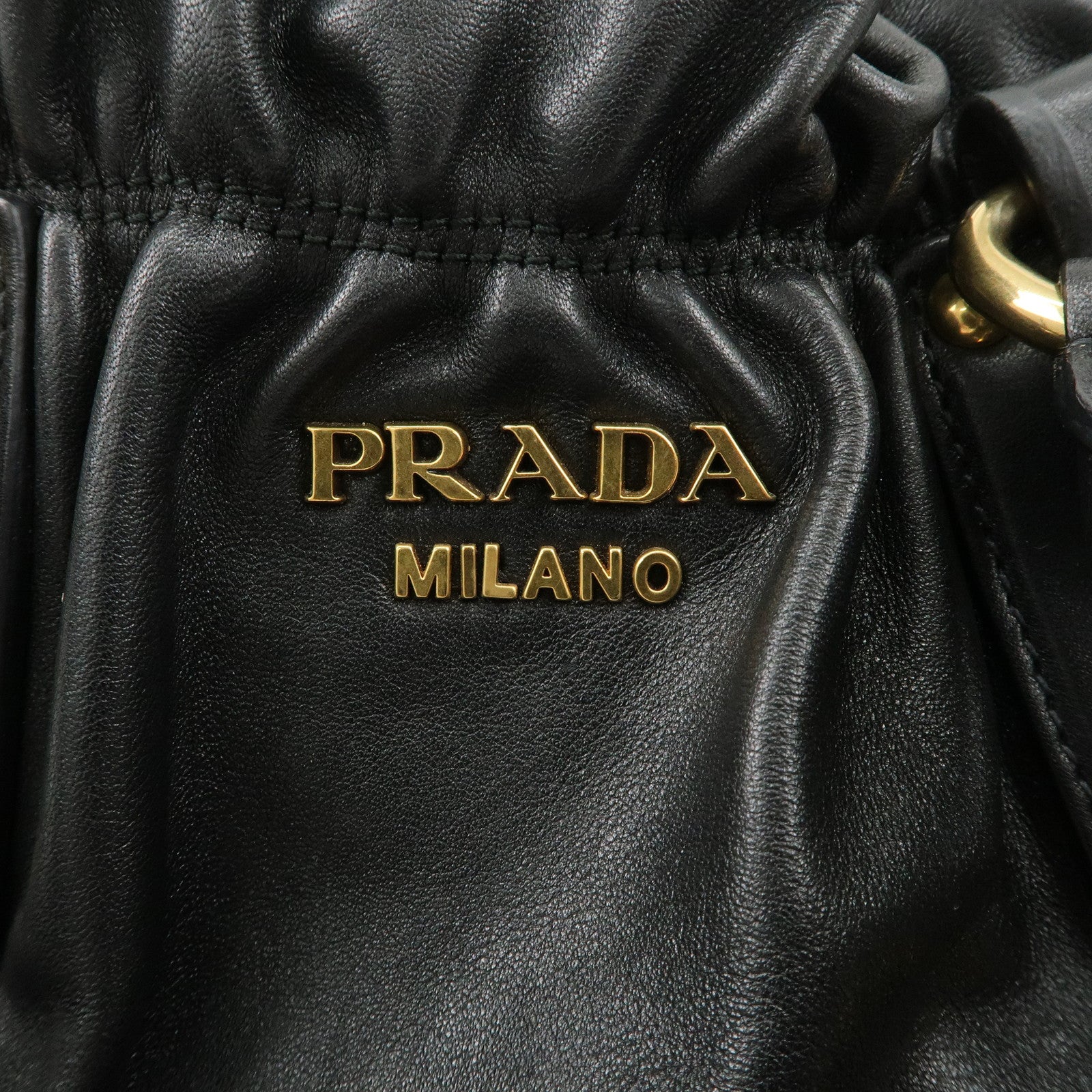 PRADA Logo Leather Gather 2Way Bag Shoulder Bag Black NERO