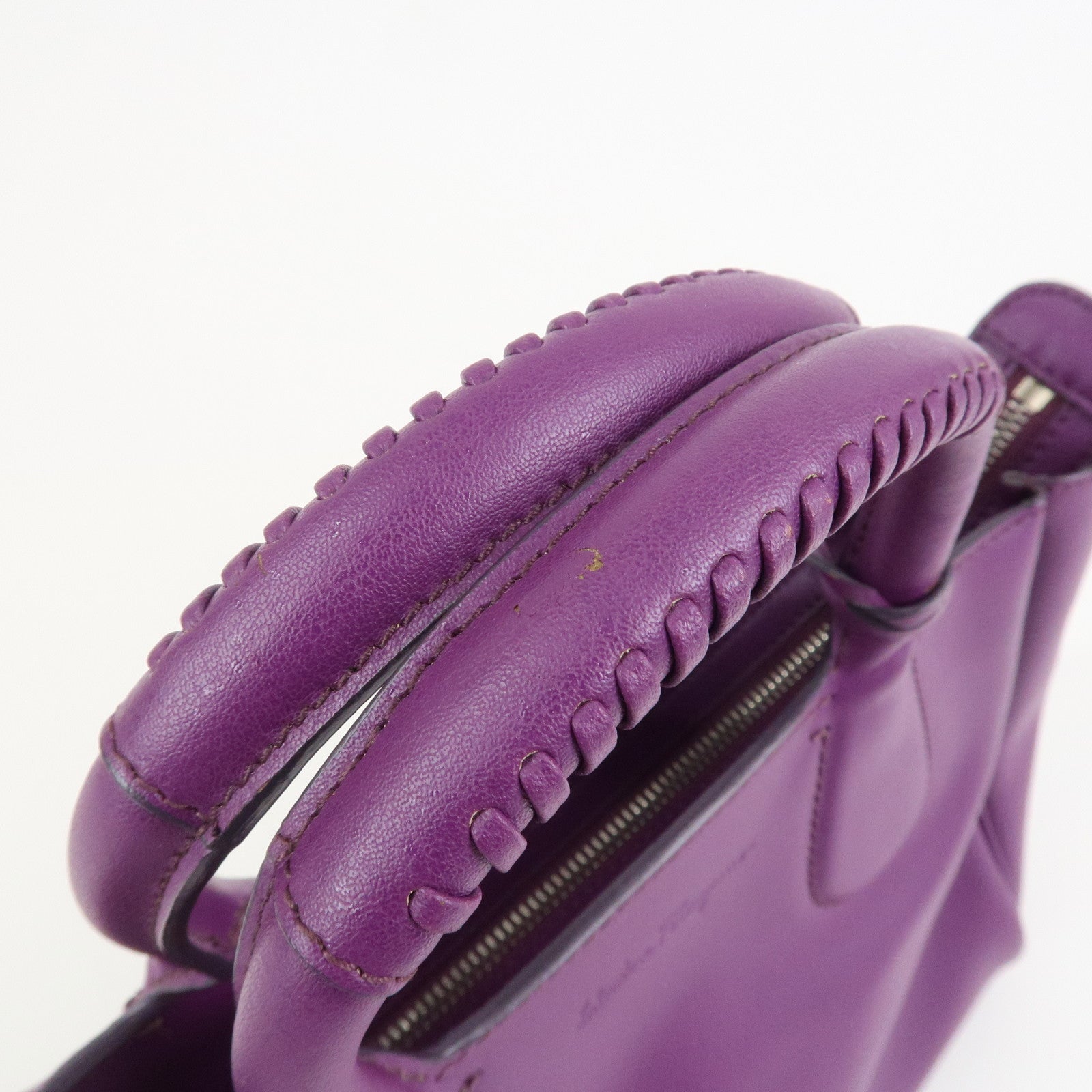 Ferragamo Leather 2Way Bag Hand Bag Shoulder Bag Tote Bag Purple