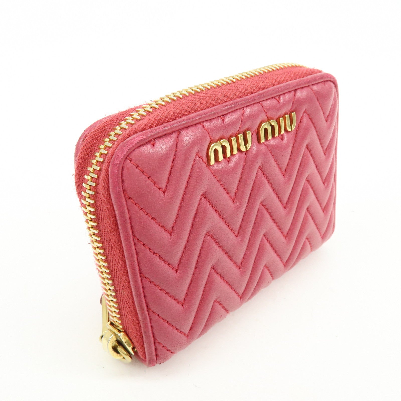 MIU MIU Logo Nappa Leather Coin Case Coin Purse Pink 5MM268
