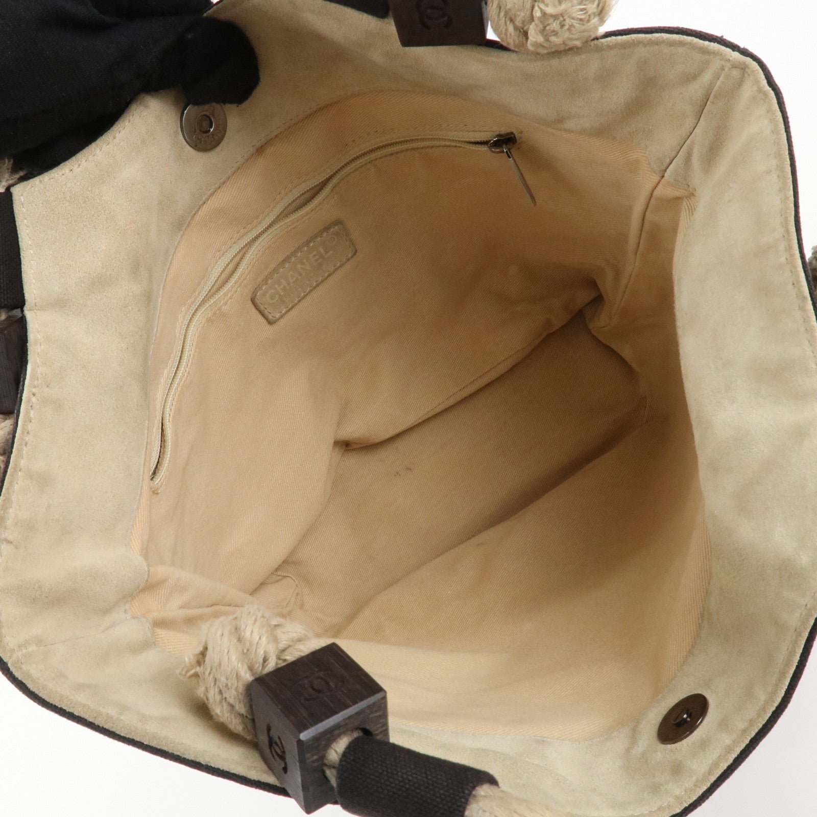 CHANEL COCO Mark Camellia Canvas Suede Tote Bag Black A21385 Used