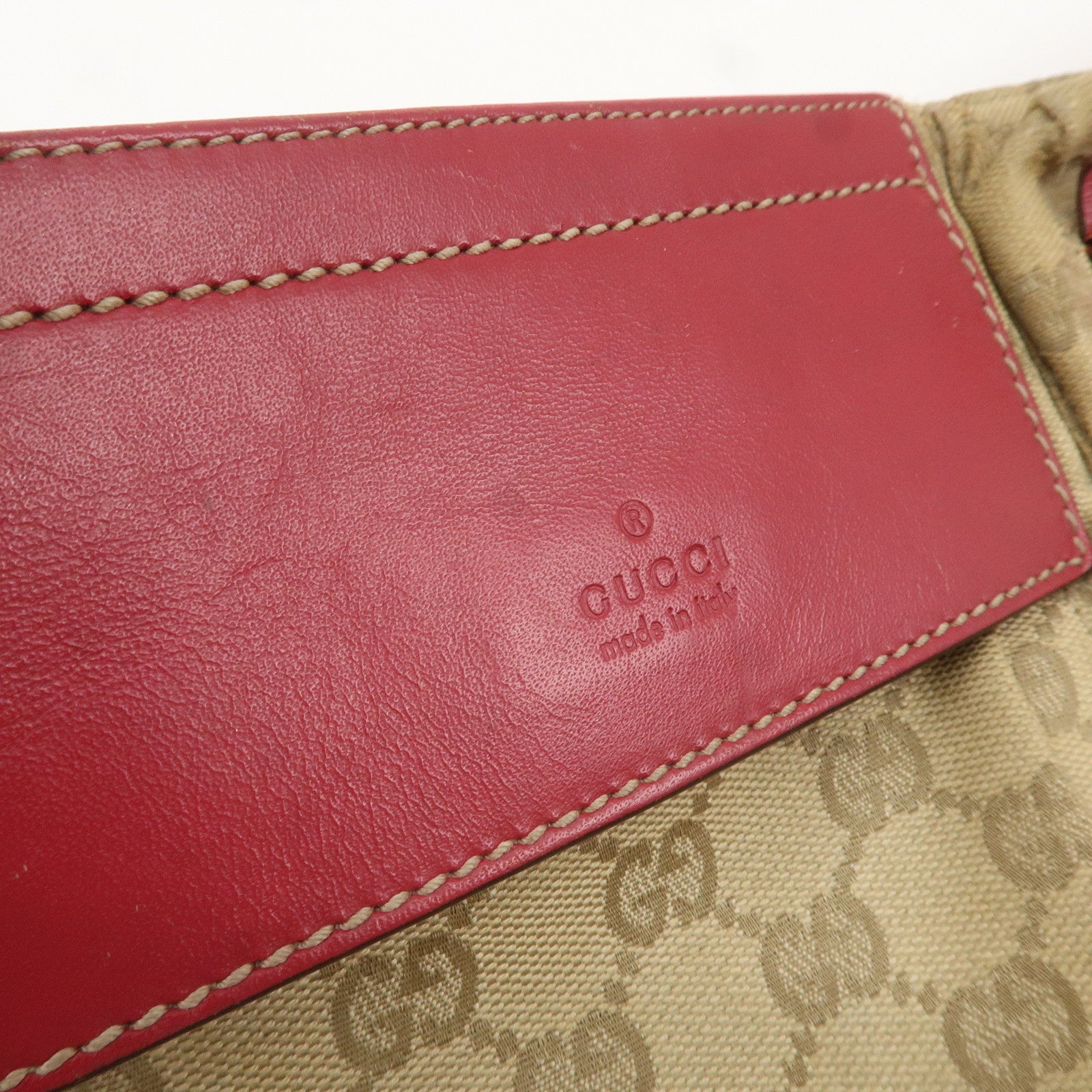 GUCCI GG Canvas Leather Waist Bag Waist Pouch Beige Red 28566