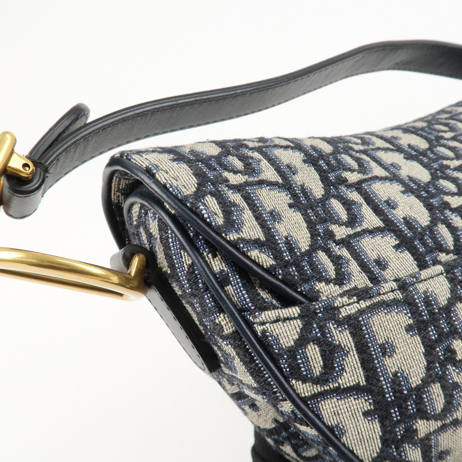 Christian Dior Oblique Jacquard Leather Saddle Mini Hand Bag Navy