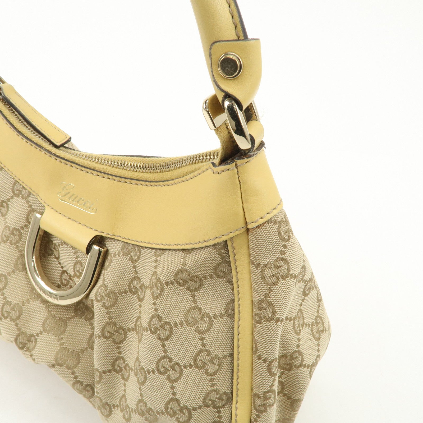 GUCCI Abbey GG Canvas Leather Shoulder Bag Beige Yellow 190525 Used