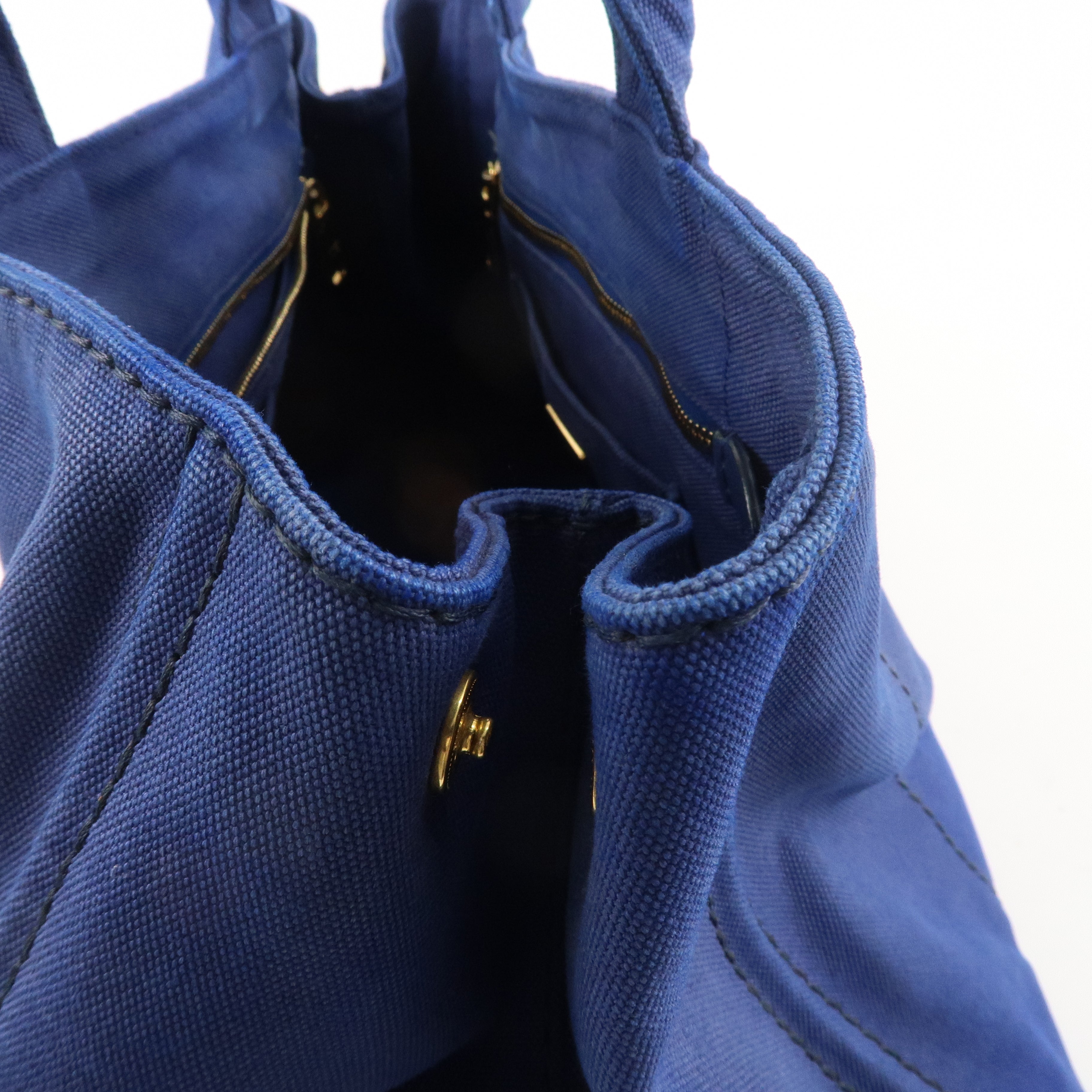 PRADA Logo Canapa Large Canvas 2Way Tote Bag Hand Bag Blue B1872G