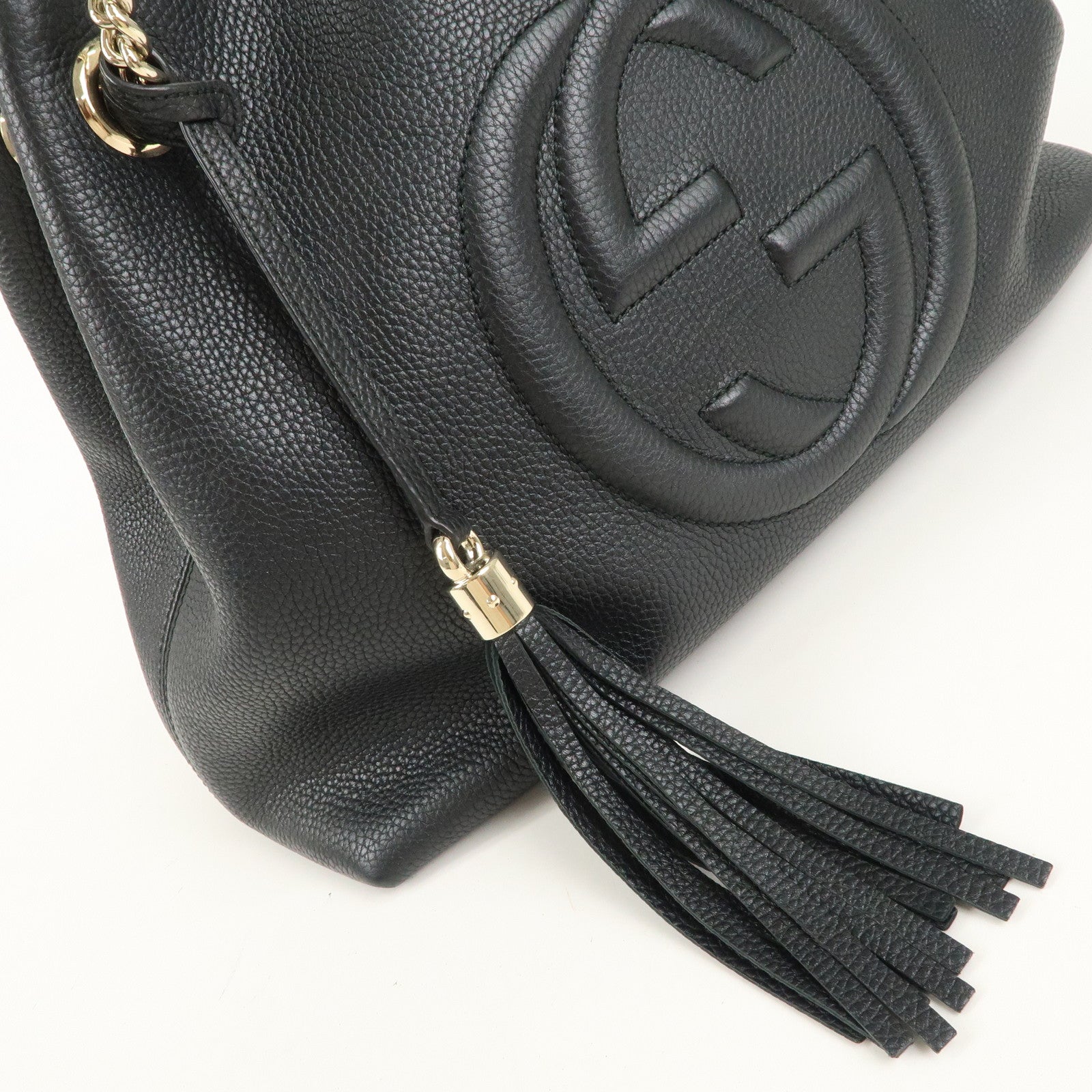 GUCCI SOHO Interlocking G Leather Chain Shoulder Bag Black 536196