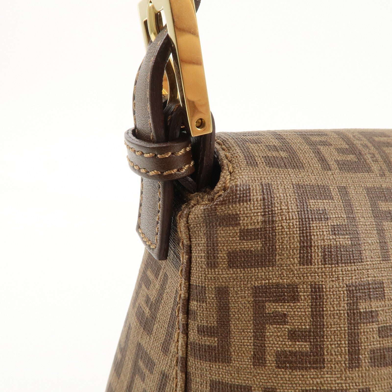 FENDI Mamma Baguette Zucchino Canvas PVC Leather Shoulder Bag