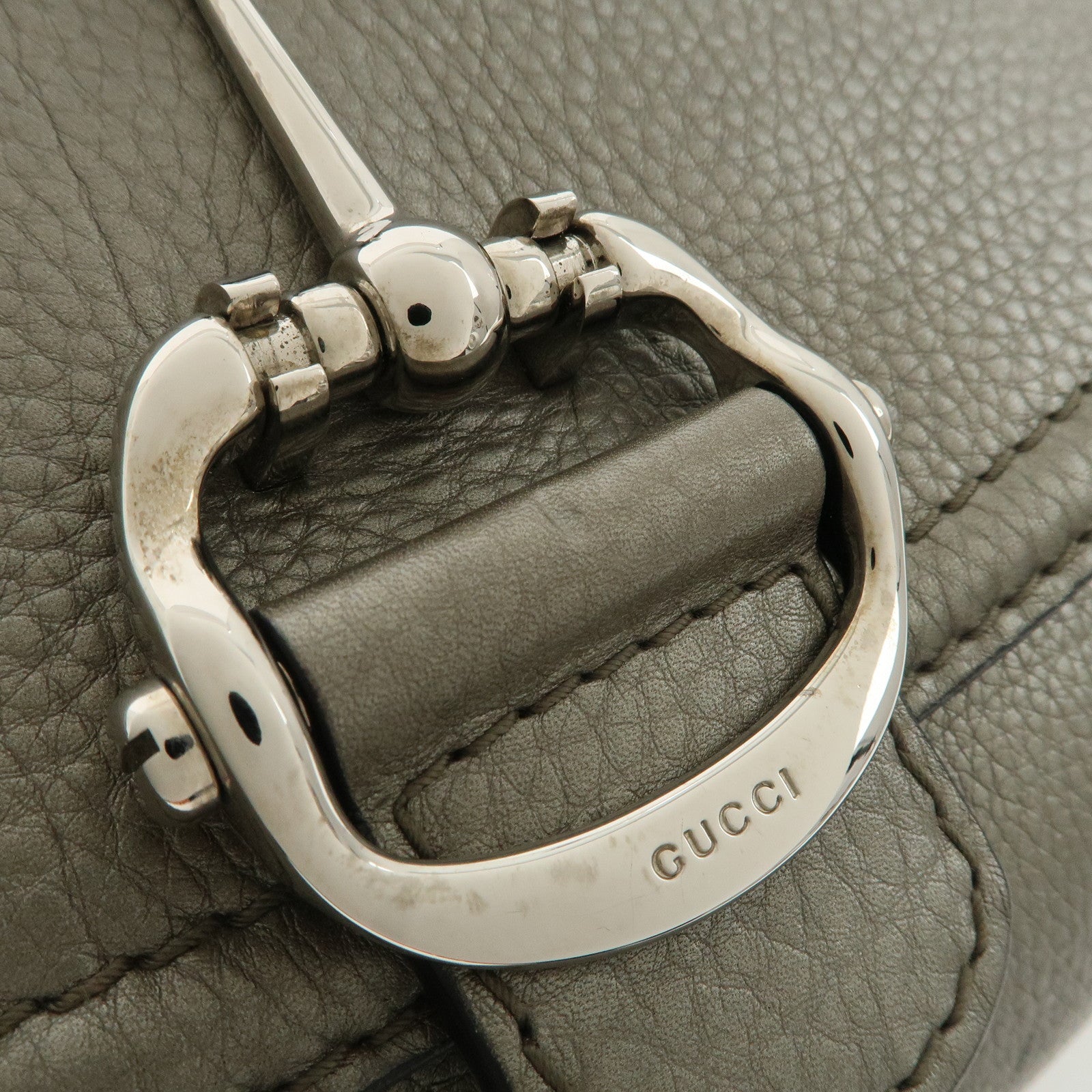 GUCCI Bamboo Horsebit Leather Shoulder Bag Gray 240266