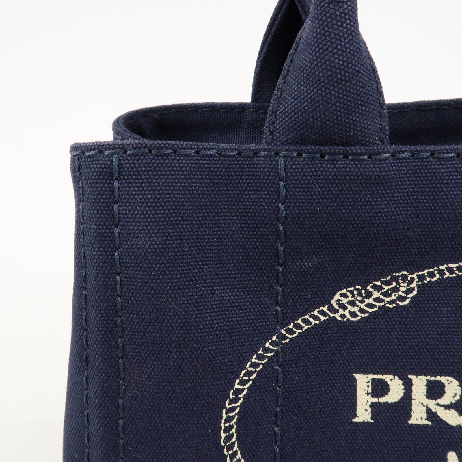 PRADA Canapa Mini Canvas Tote Bag Hand Bag Navy 1BG439