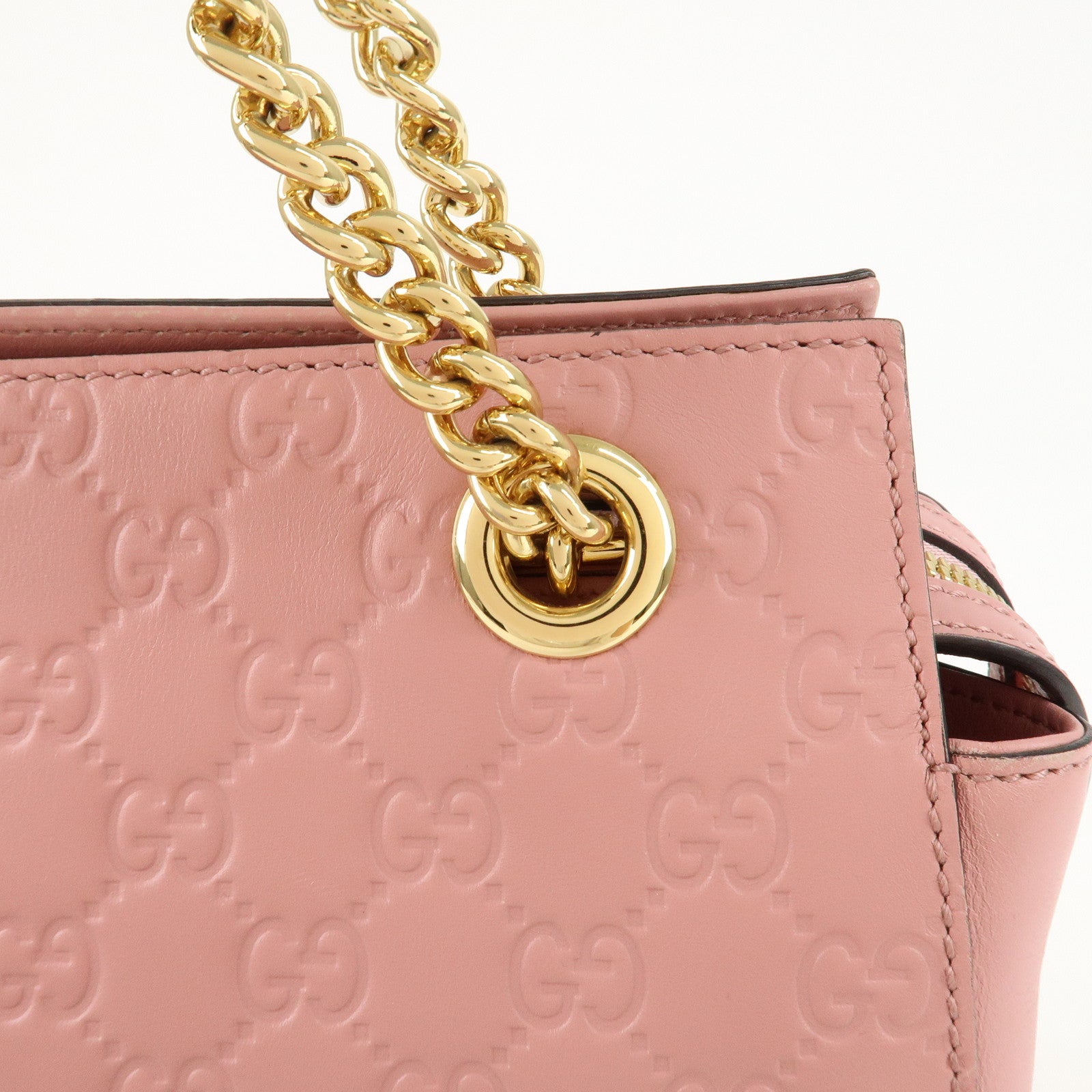 GUCCI Guccissima Leather Chain Tote Bag Shoulder Bag Pink 453773