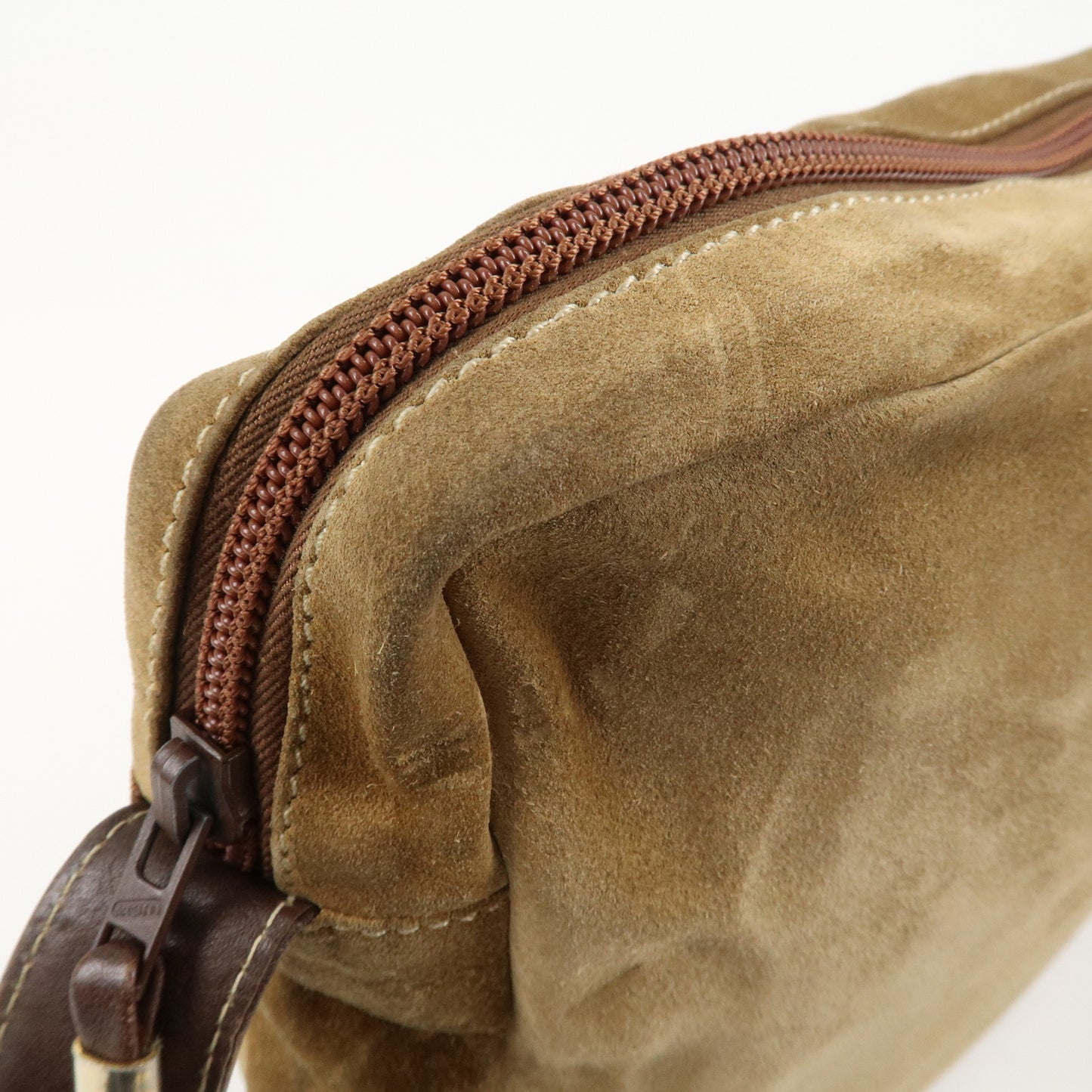 LOEWE Anagram Suede Leather Shoulder Bag Brown Gold Hardware