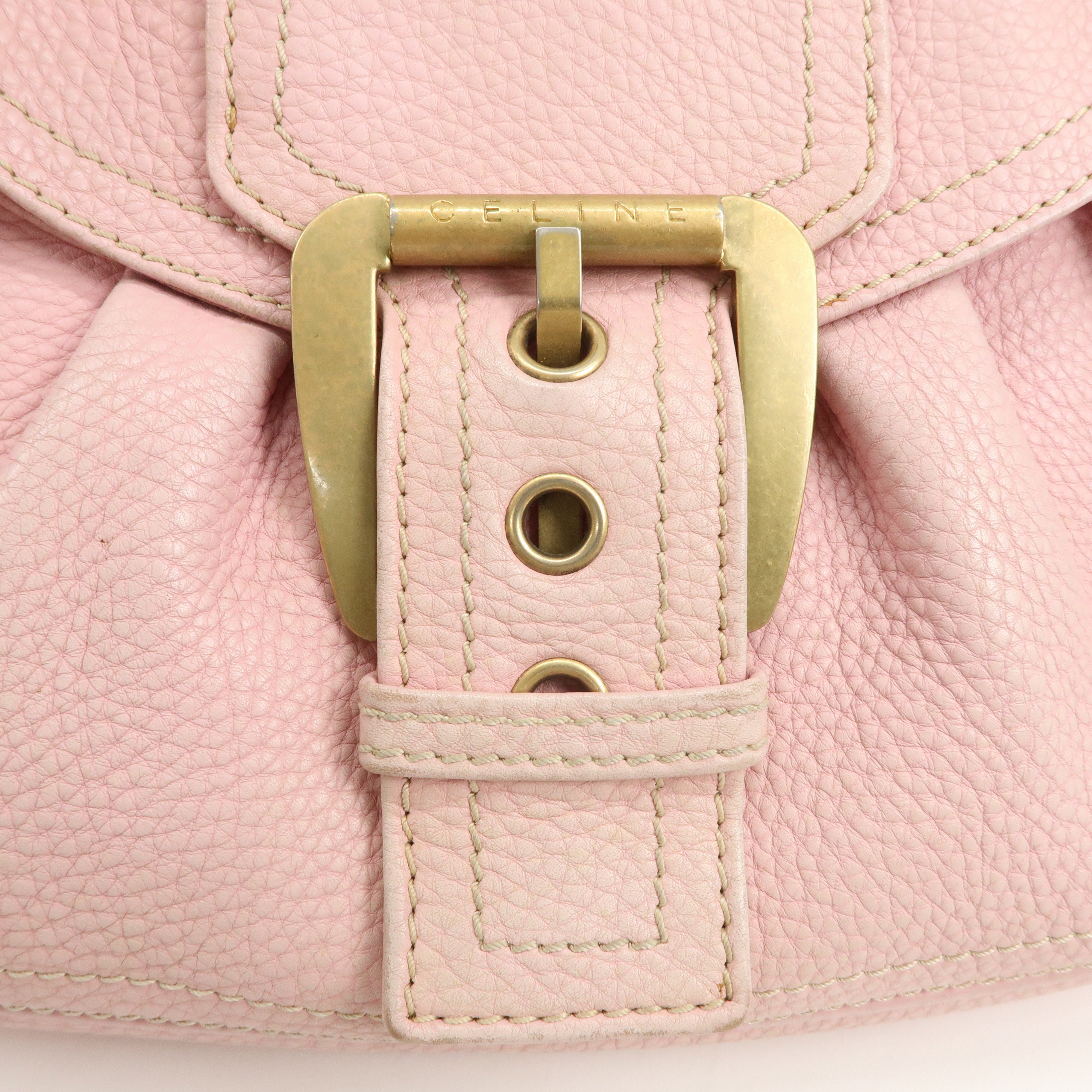 CELINE Leather Shoulder Bag Hand Bag Pink Gold Hardware