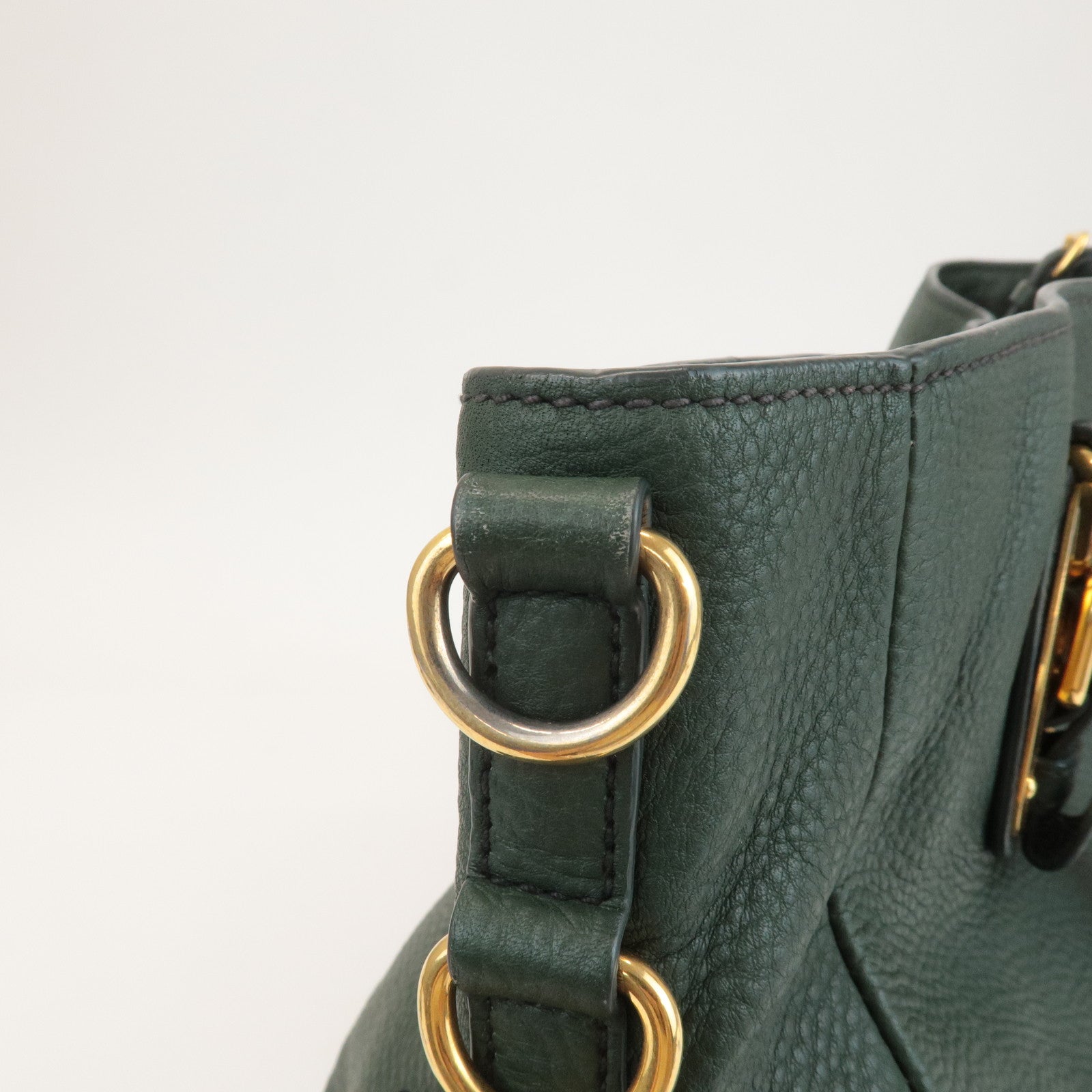 PRADA Leather 2Way Hand Bag Shoulder Bag Green Gold Hardware