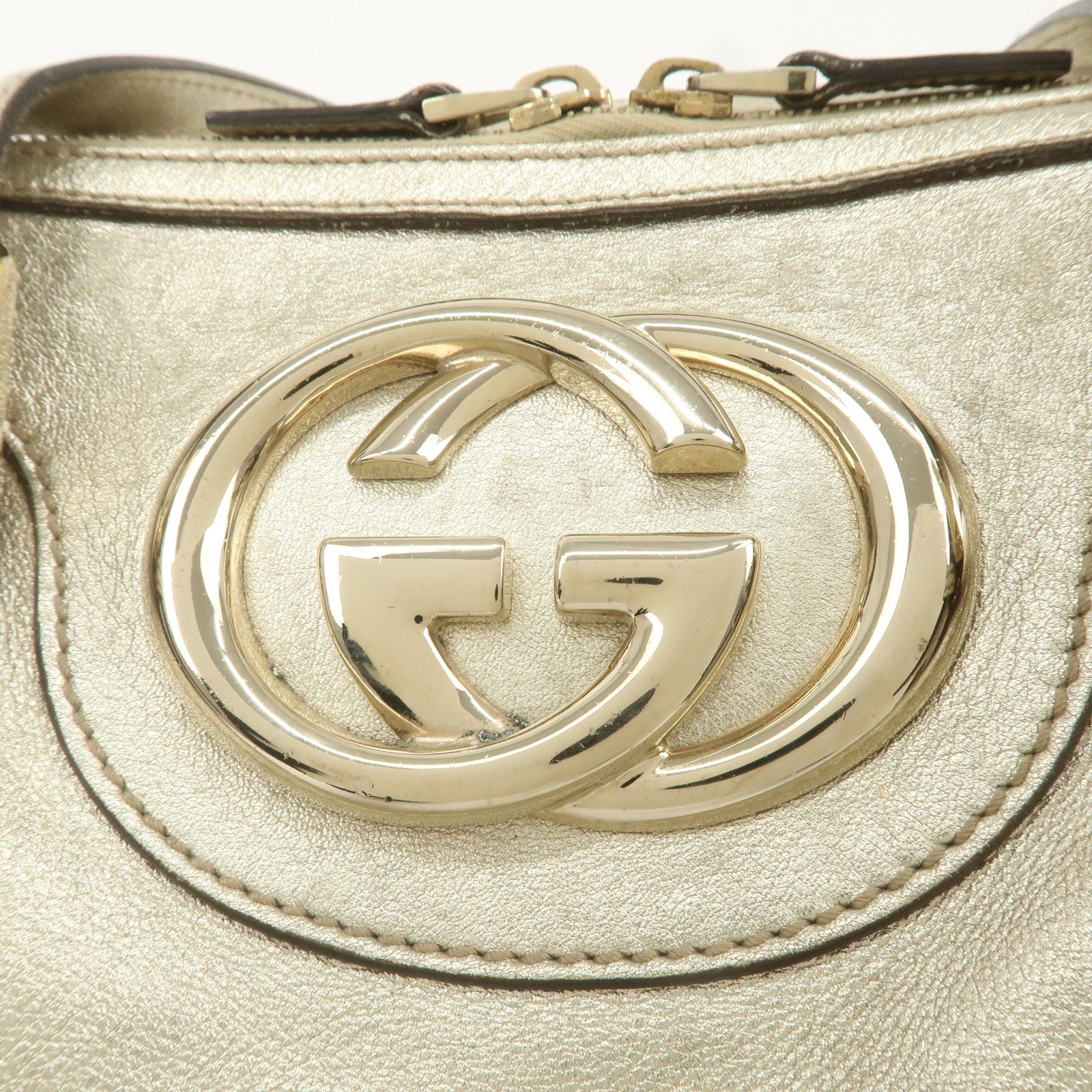 GUCCI Interlocking G Leather Mini Boston Bag Gold 170009