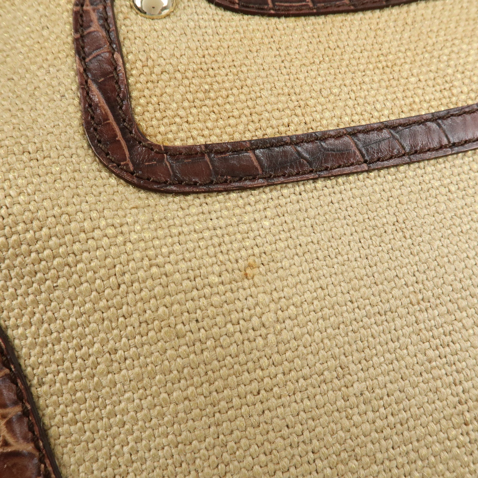 CELINE Straw Leather Boogie Bag Hand Bag Beige Brown Gold HDW Used