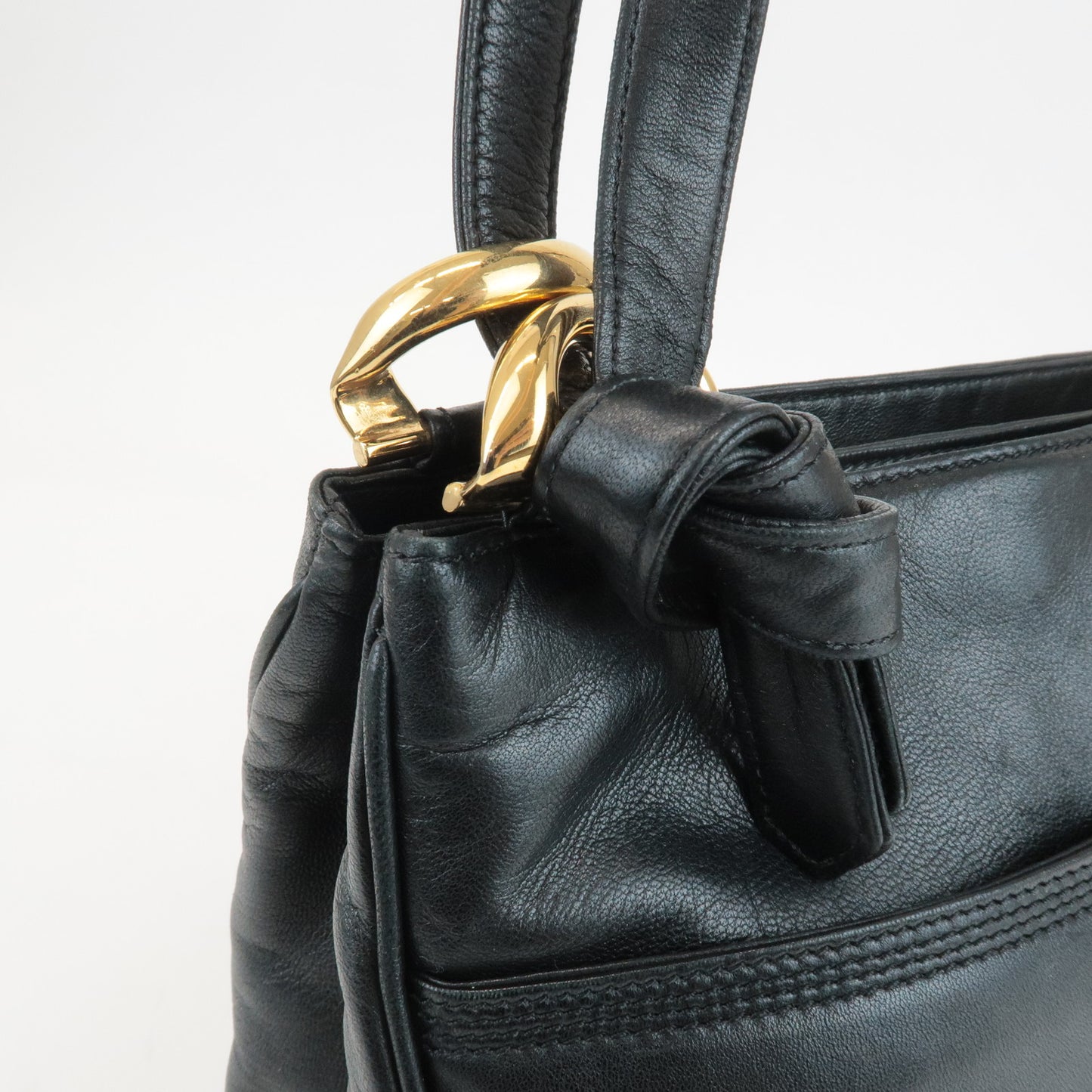 LOEWE Anagram Leather Shoulder Bag Black Gold Hardware