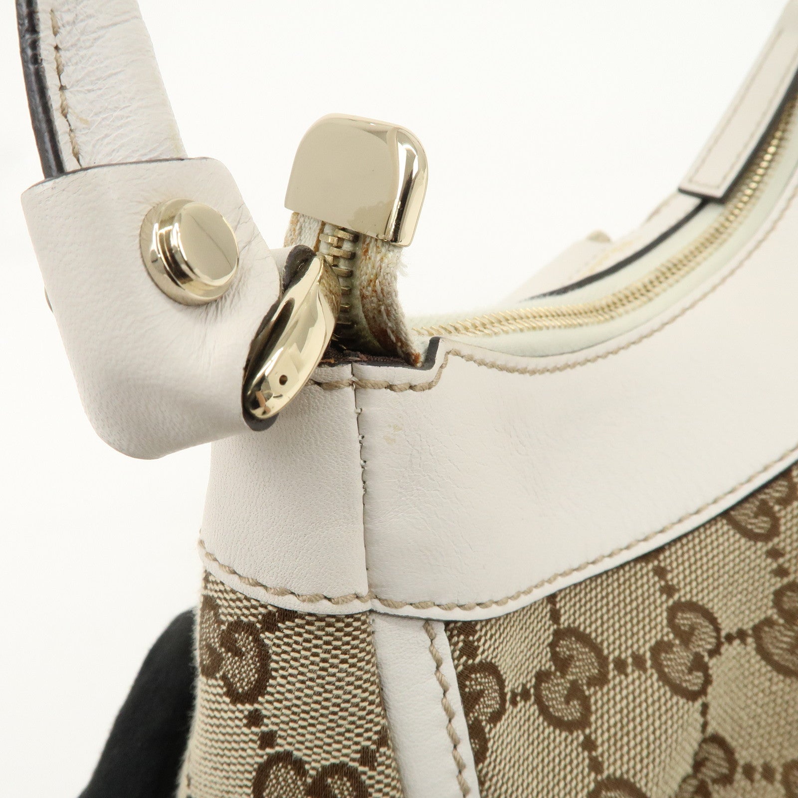 GUCCI Abbey GG Canvas Leather Shoulder Bag Beige Ivory 190525