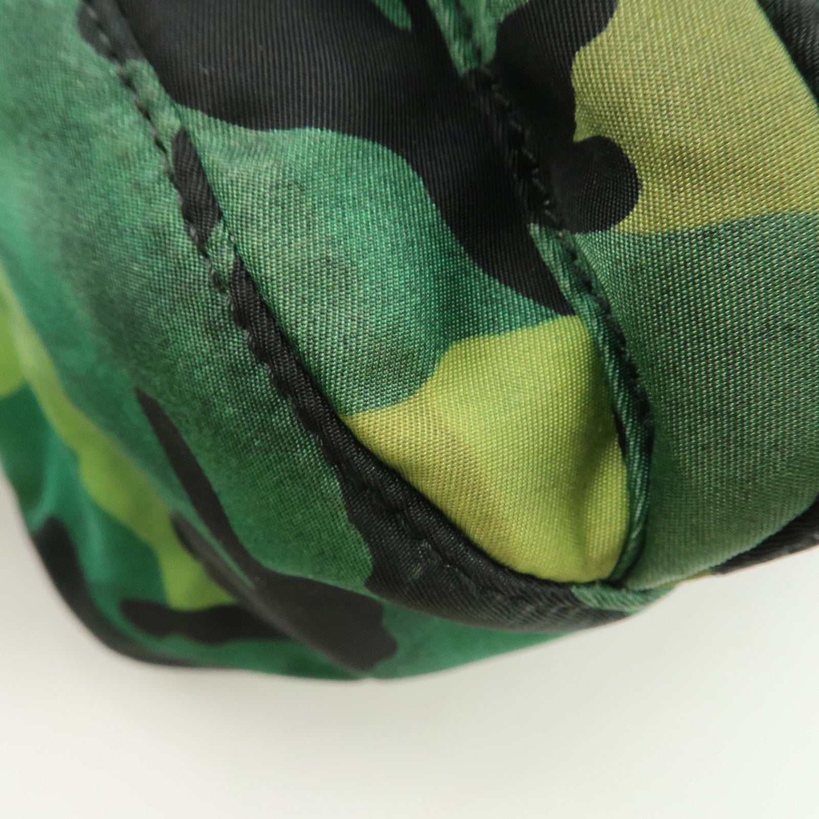 PRADA Logo Nylon Leather Camouflage Shoulder Bag Green Black Used