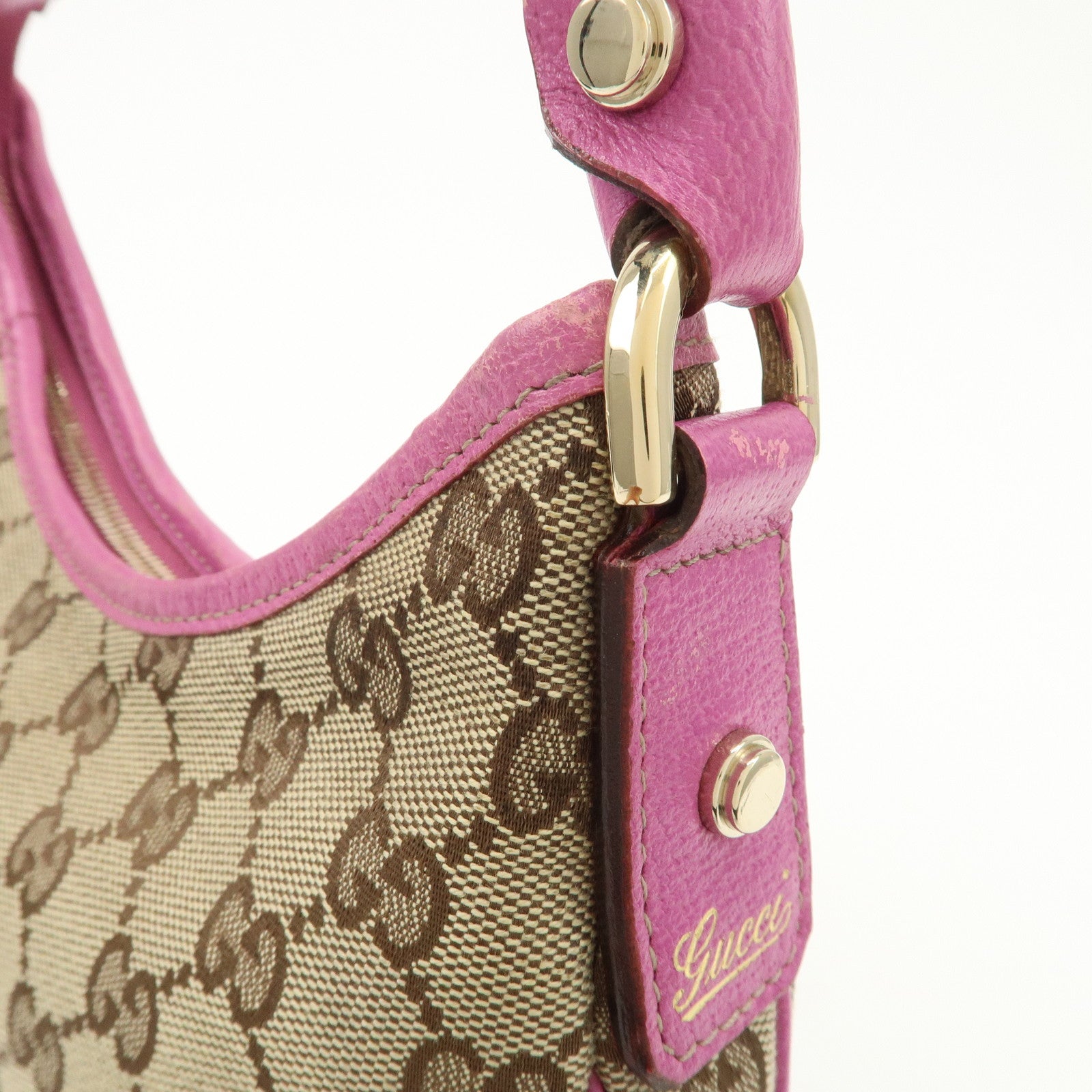 GUCCI Abbey GG Canvas Leather Shoulder Bag Beige Pink 130739 Used