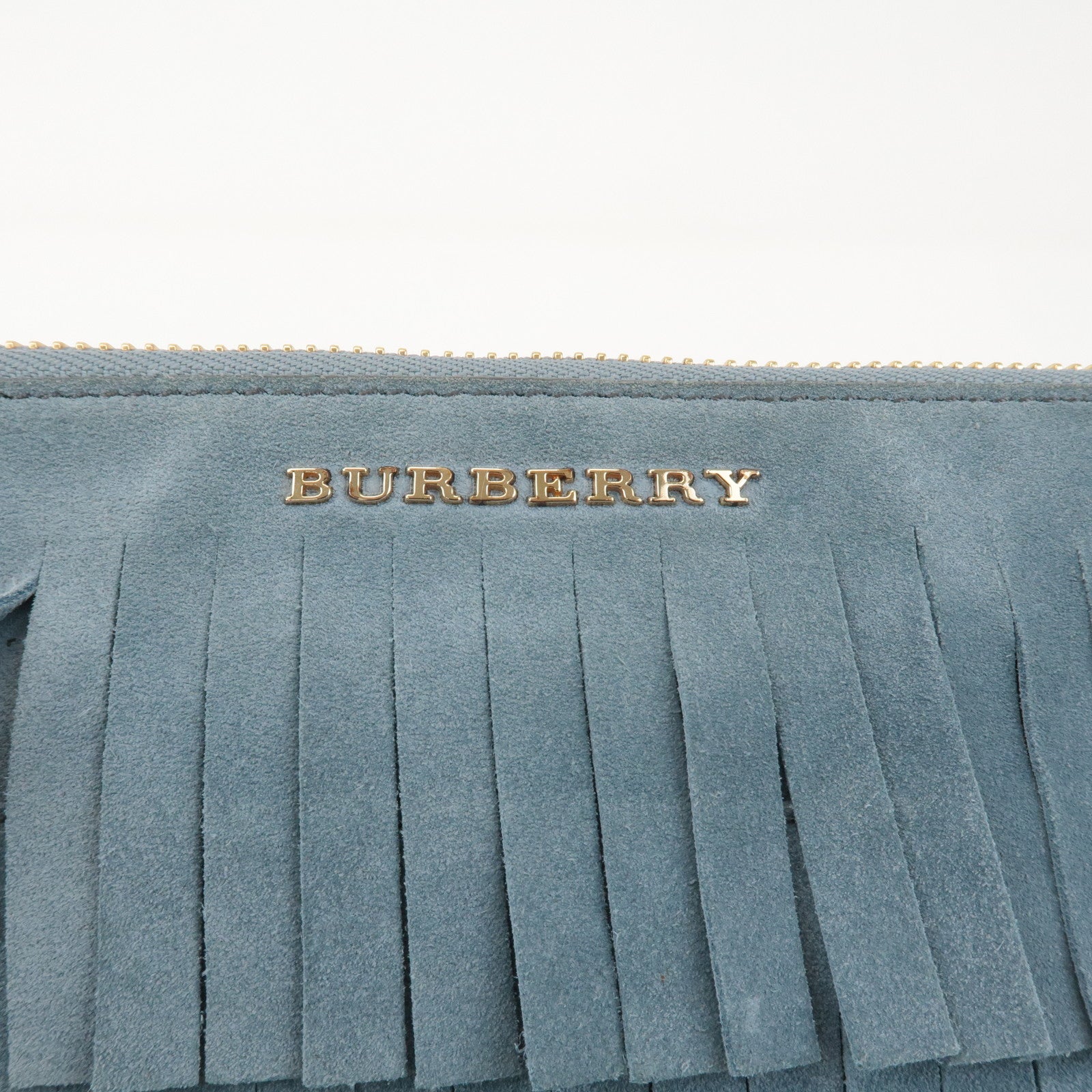 BURBERRY Leather Suede Chain Sholder Bag Hand Bag Light Blue