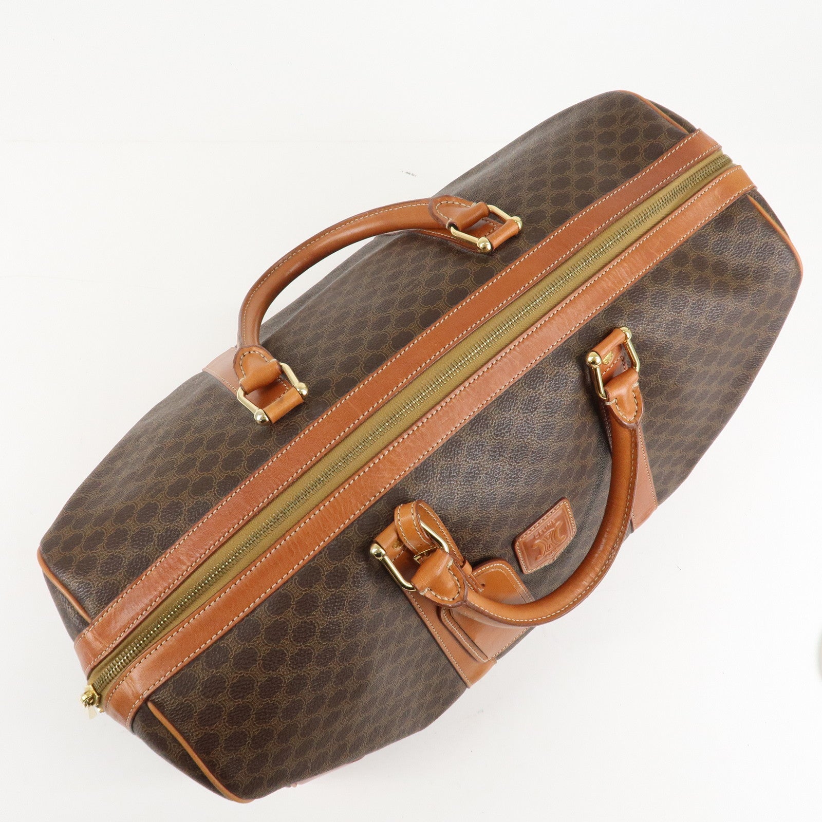 CELINE Macadam PVC Leather Boston Bag Hand Bag Brown Used
