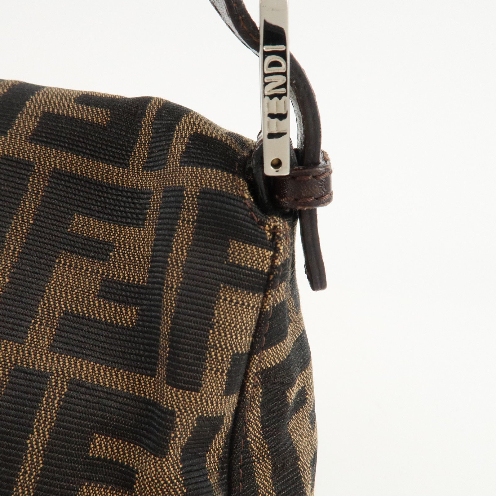 FENDI Mamma Baguette Zucca Canvas Shoulder Bag Brown Black 26325