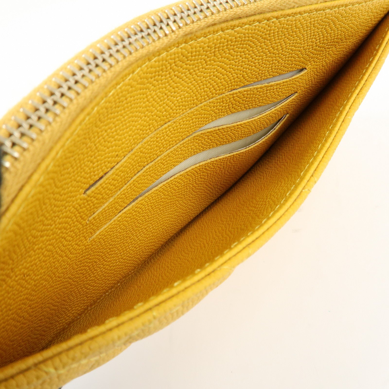 CHANEL Matelasse Caviar Skin Fragment Case Card Case Yellow Used