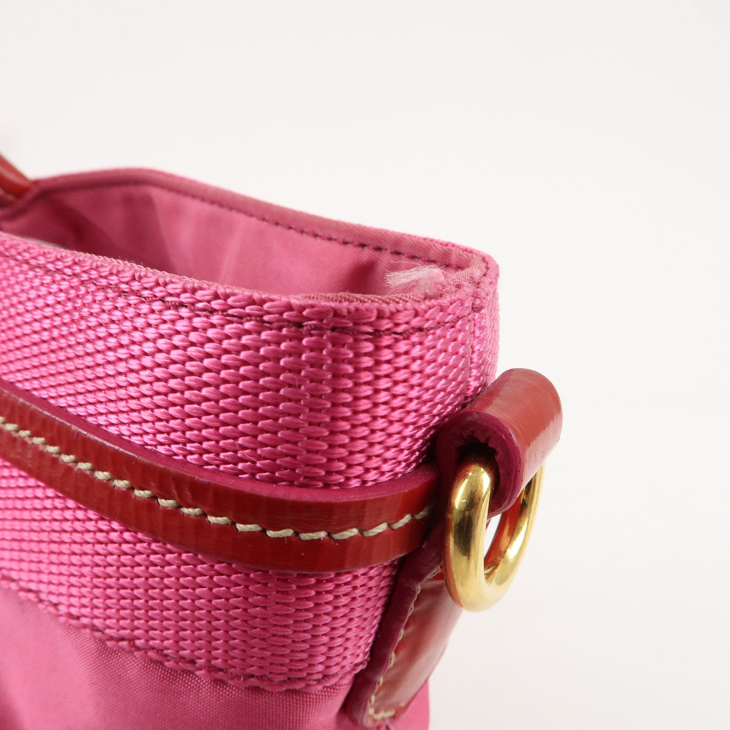 PRADA Nylon Patent Leather Logo Tote Bag Pink Red