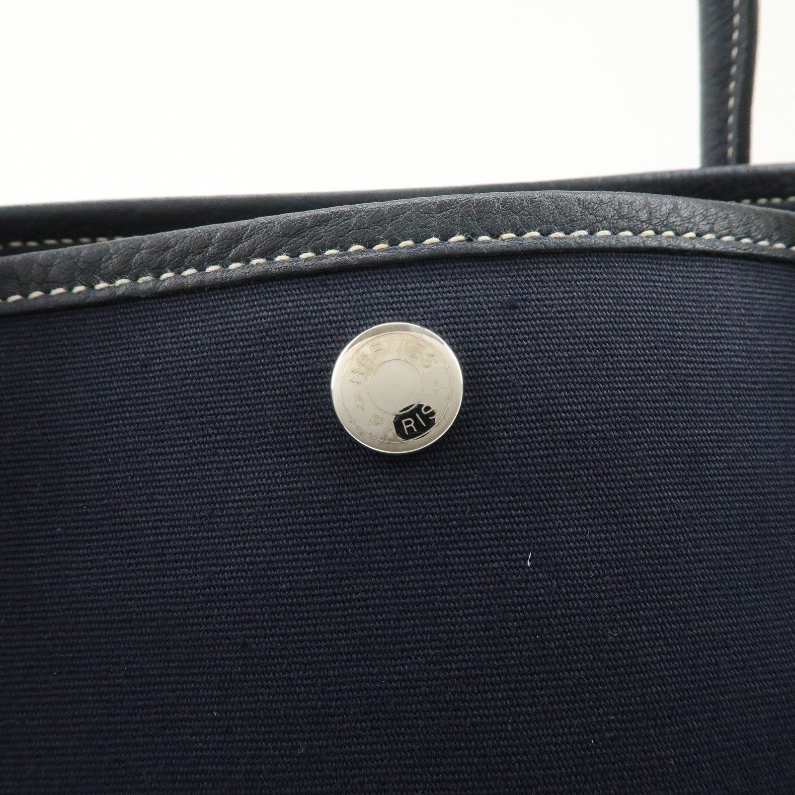 HERMES Toile Officier Leather Garden Party Tote Bag I Stamped Used