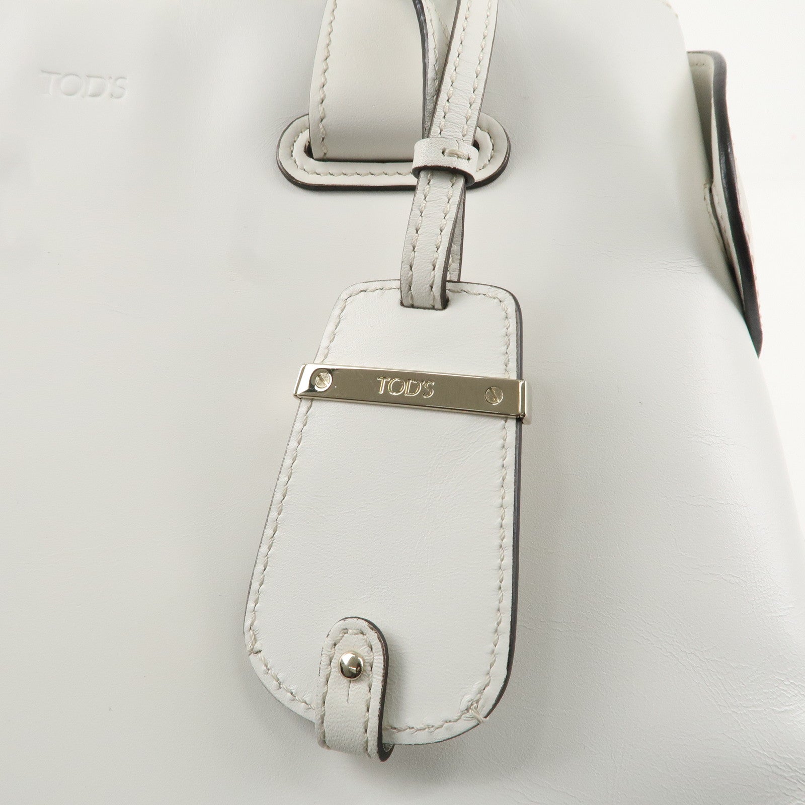 TOD'S Leather Cape Bag Hand Shoulder Bag White Gold Hardware