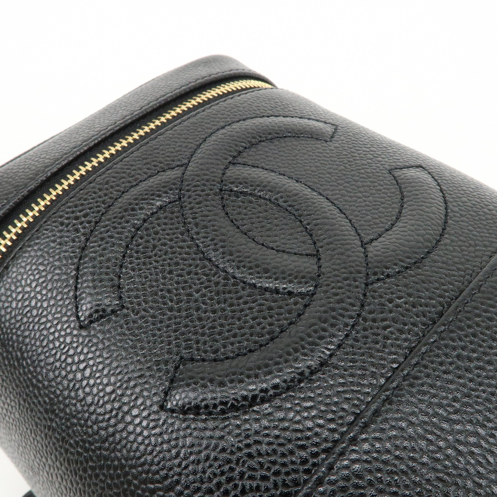 CHANEL Caviar Skin Vanity Bag Hand Bag Cosmetic Pouch Black A01998