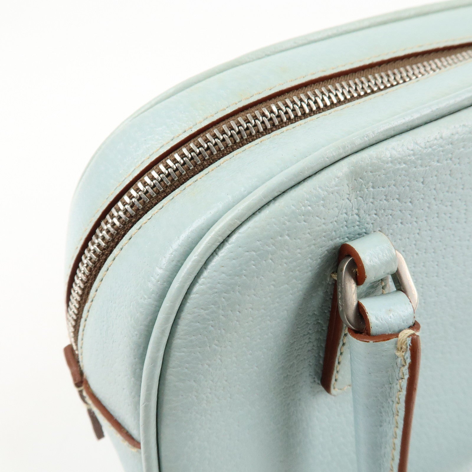 PRADA Leather Hand Bag Blue Silver Hardware