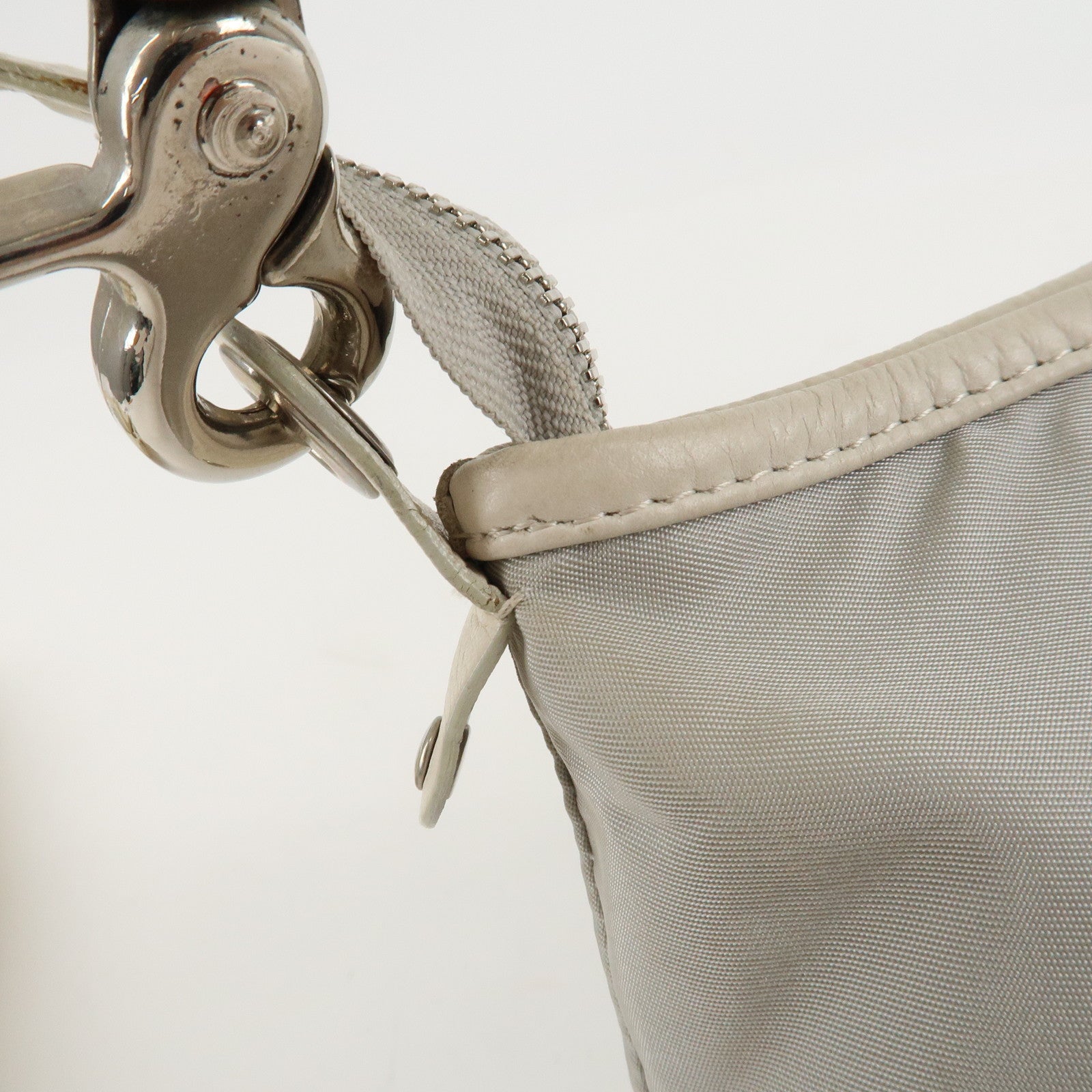 Chloe 2Way Nylon Leather Bag Shoulder Bag Light Gray White