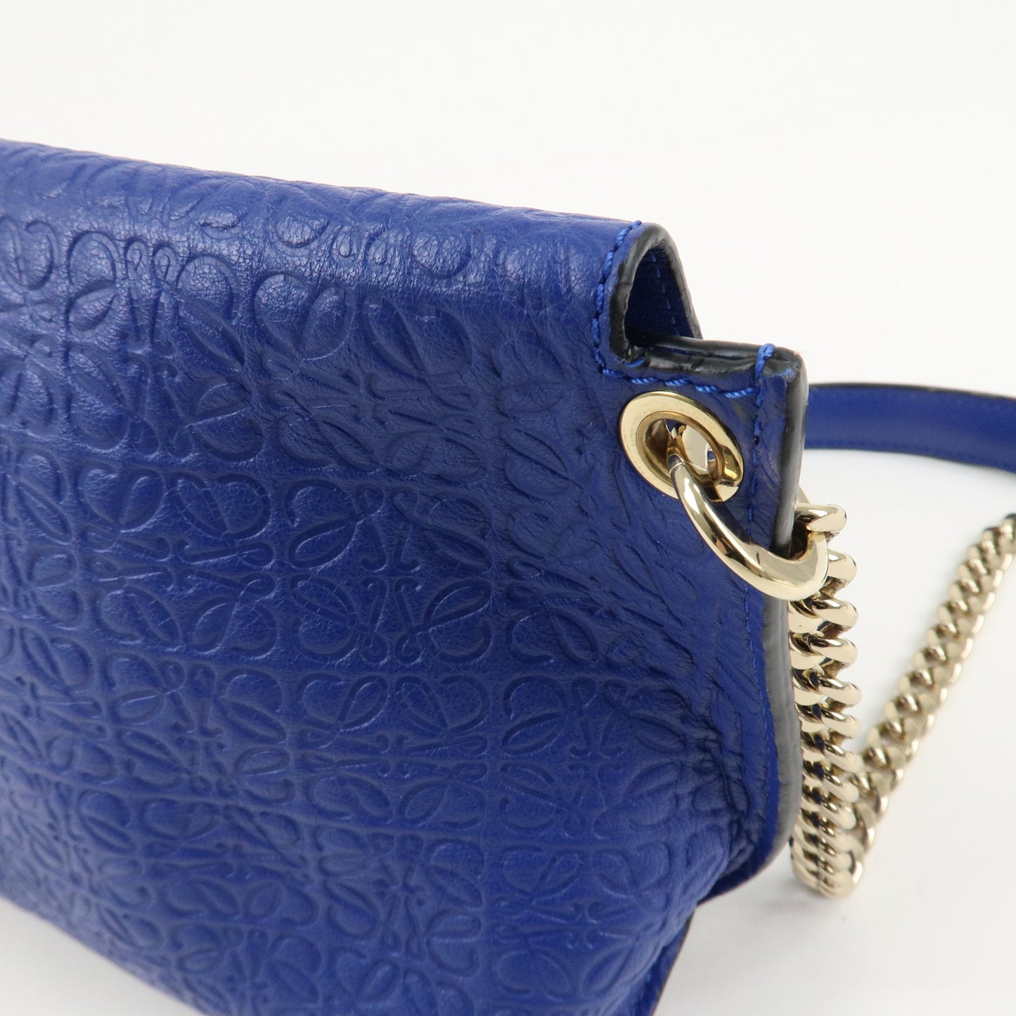 LOEWE Repeat Anagram Chain Shoulder Bag Blue Gold Hardware