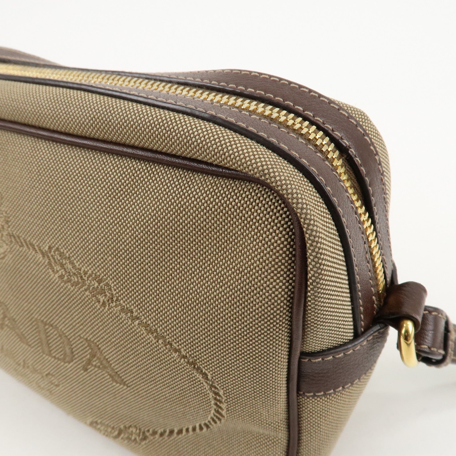 PRADA Logo Jacquard Leather Shoulder Bag Beige Brown 1BH089