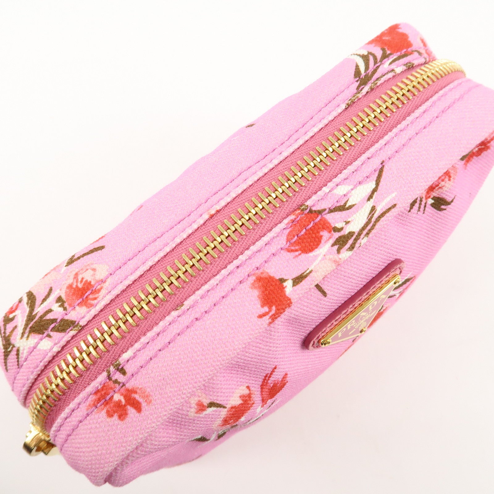 PRADA Canapa Canvas Leather Cosmetic Pouch Flower 1NA021 Pink