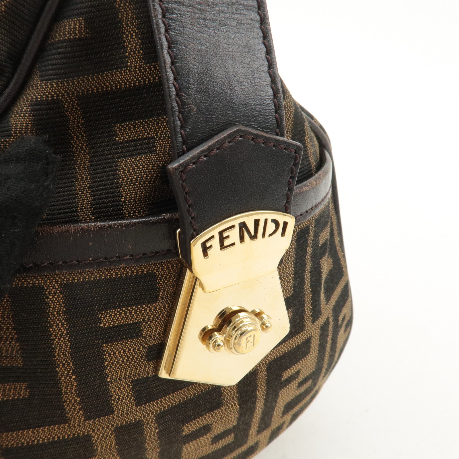 FENDI Zucca Canvas Leather Mini Boston Bag Black Brown 8BL104