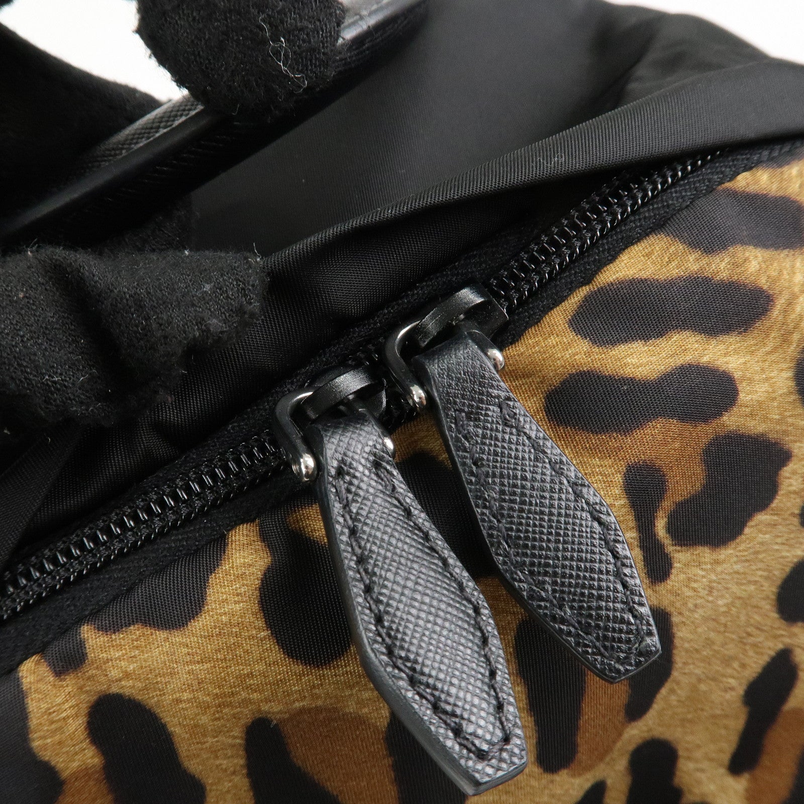 PRADA Leopard Nylon Leather Rucksack  Black Brown 1BZ001 Used