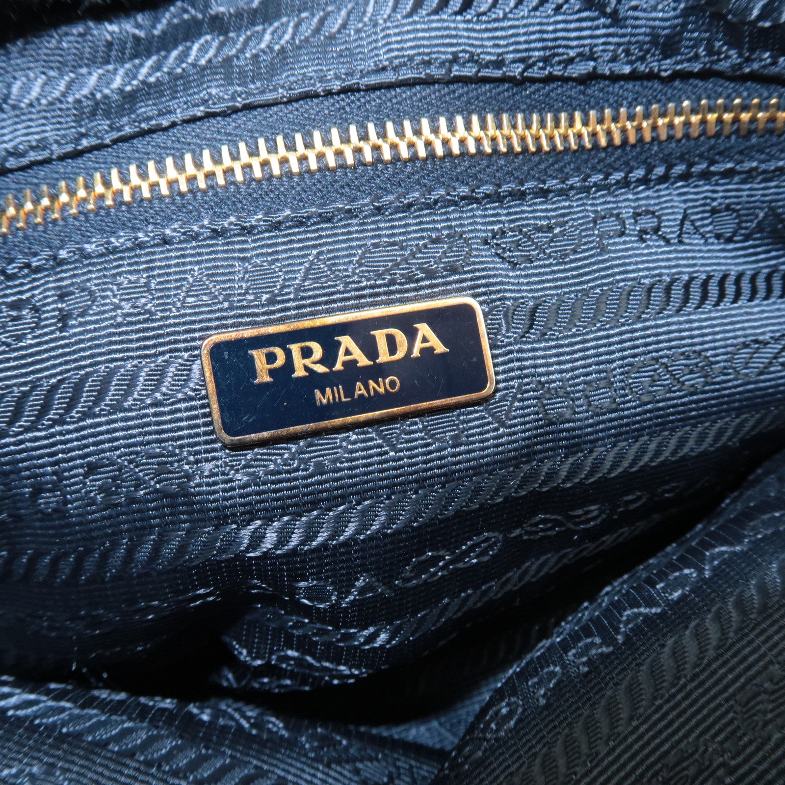 PRADA Logo Denim Cosmetic Pouch Blue